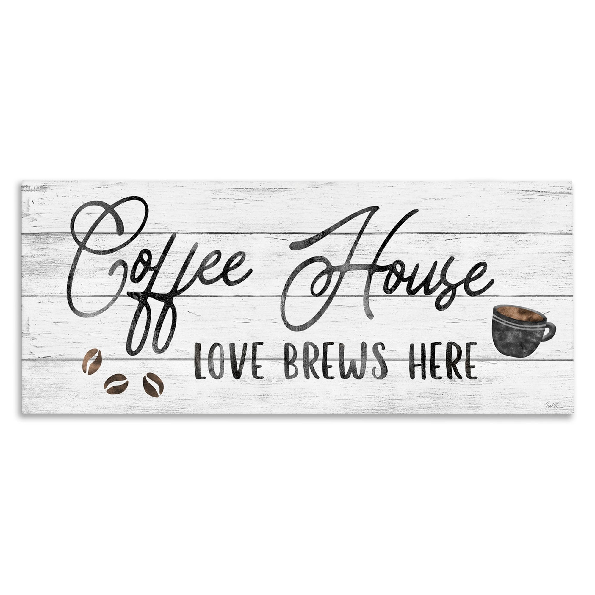 Stupell Industries Coffee House Love Brews Here Kitchen Calligraphy Typography, 30 x 13, Design by Natalie Carpentieri