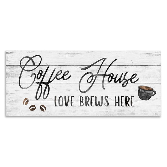 Stupell Industries Coffee House Love Brews Here Kitchen Calligraphy Typography, 30 x 13, Design by Natalie Carpentieri