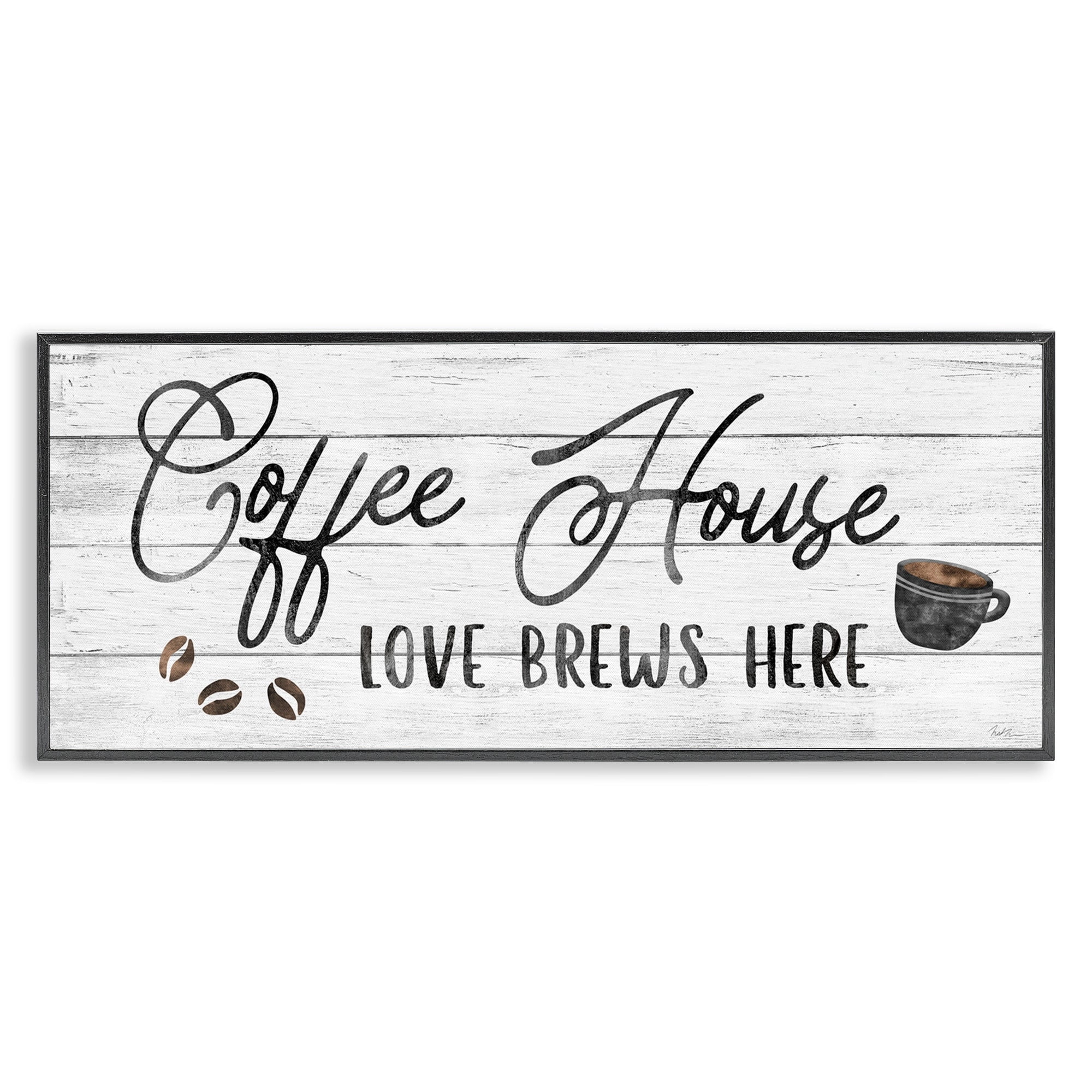 Stupell Industries Coffee House Love Brews Here Kitchen Calligraphy Typography, 30 x 13, Design by Natalie Carpentieri