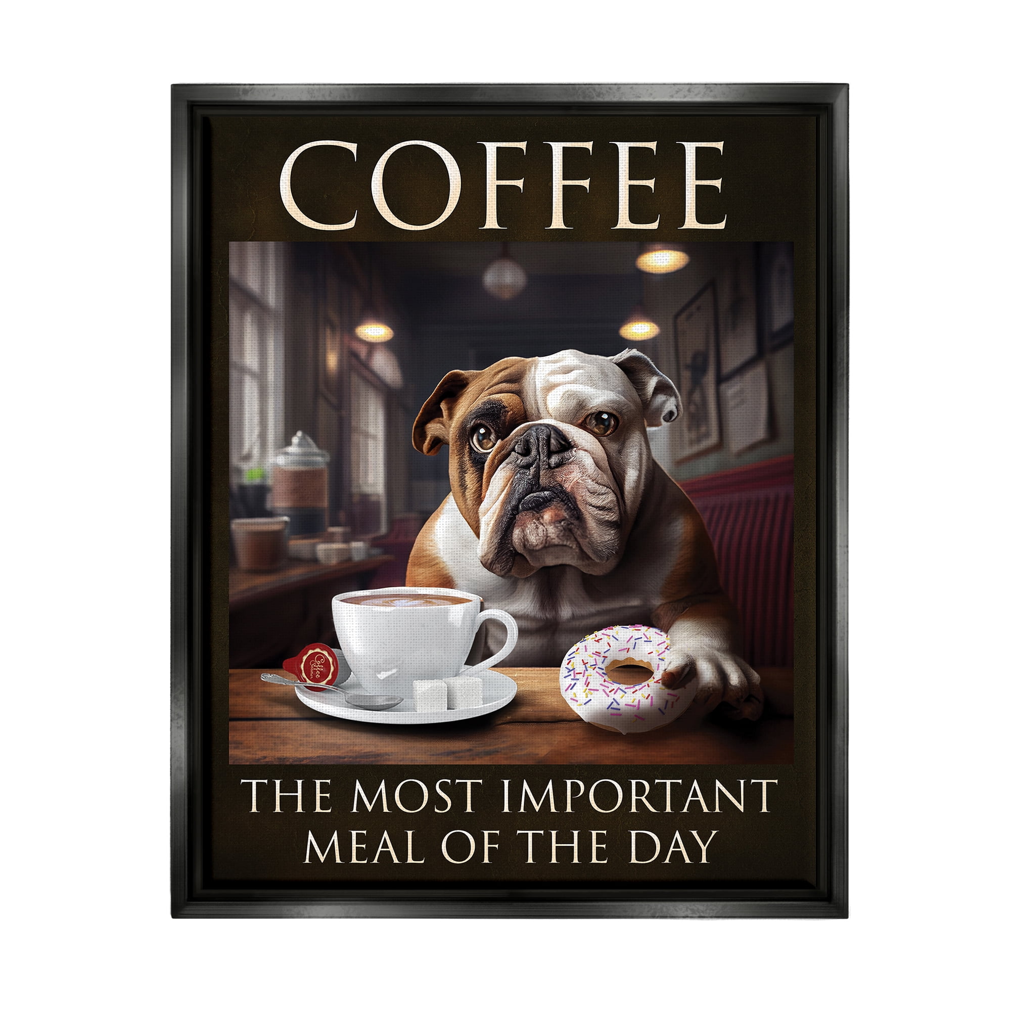 Stupell Industries Coffee Important Meal Dog Animals & Insects Painting Black Floater Framed Art Print Wall Art, 17 x 21