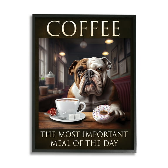 Stupell Industries Coffee Important Meal Dog Animals & Insects Painting Black Framed Art Print Wall Art, 16 x 20
