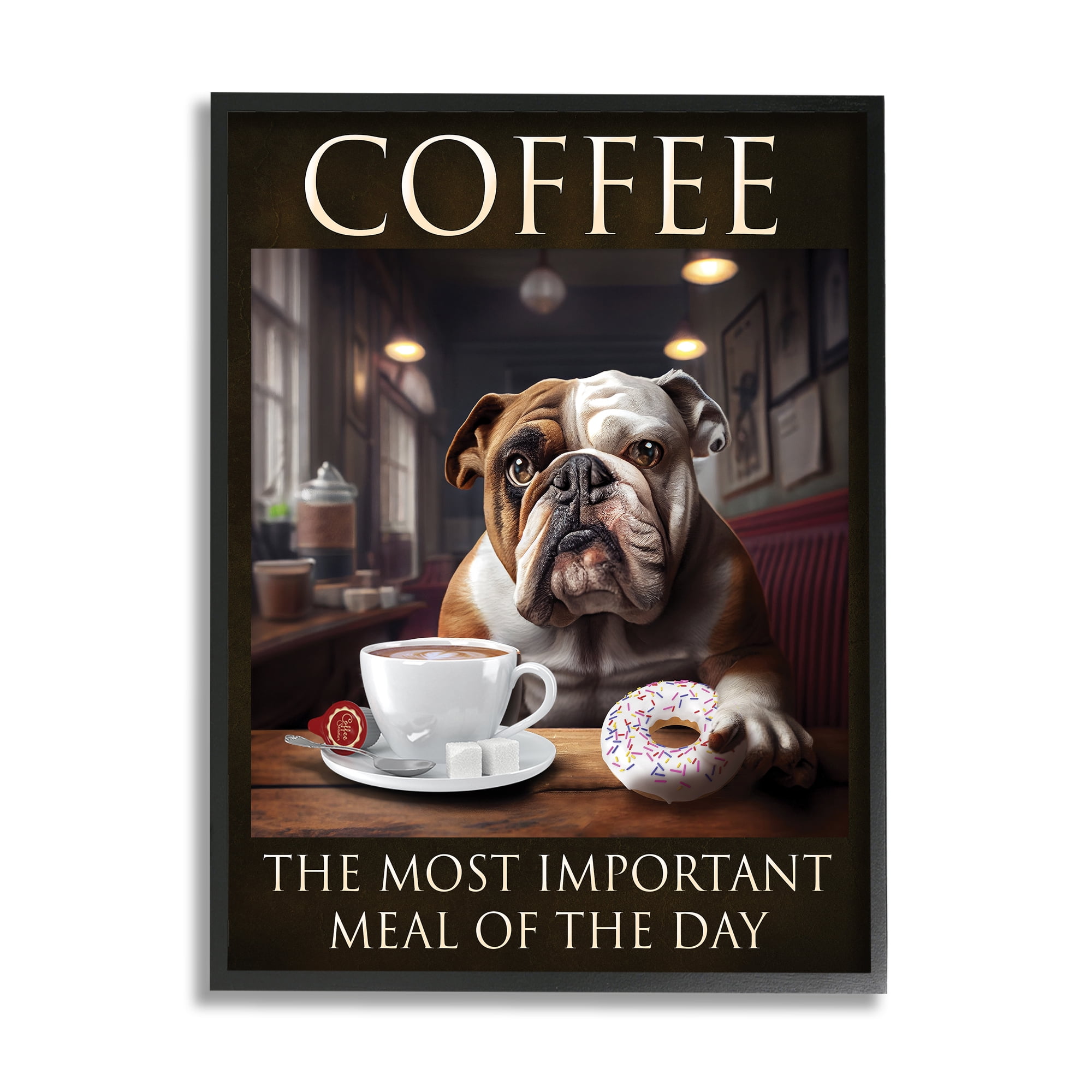 Stupell Industries Coffee Important Meal Dog Animals & Insects Painting Black Framed Art Print Wall Art, 24 x 30