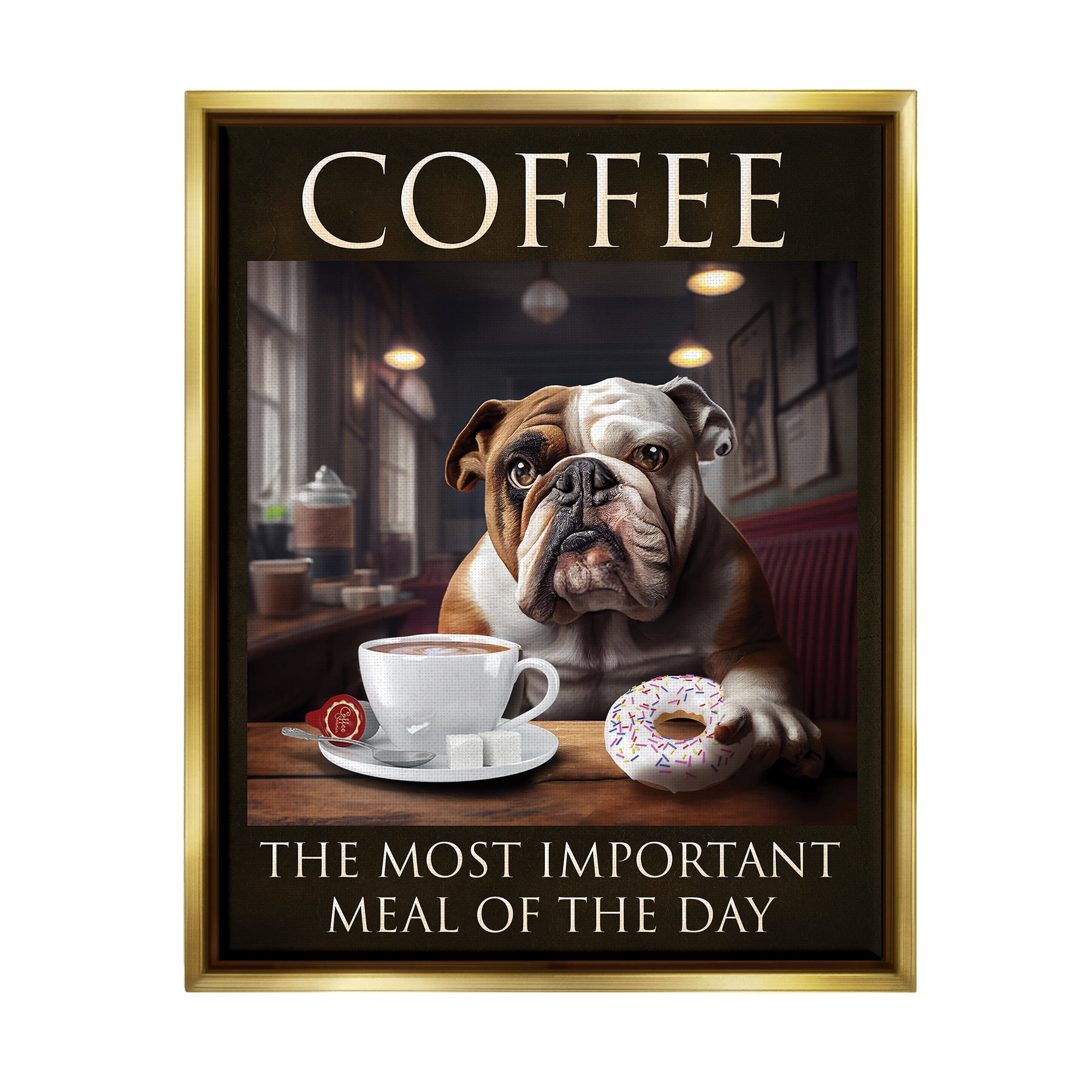 Stupell Industries Coffee Important Meal Dog Animals & Insects Painting Gold Floater Framed Art Print Wall Art, 17 x 21
