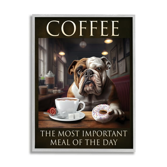 Stupell Industries Coffee Important Meal Dog Animals & Insects Painting Gray Framed Art Print Wall Art, 16 x 20