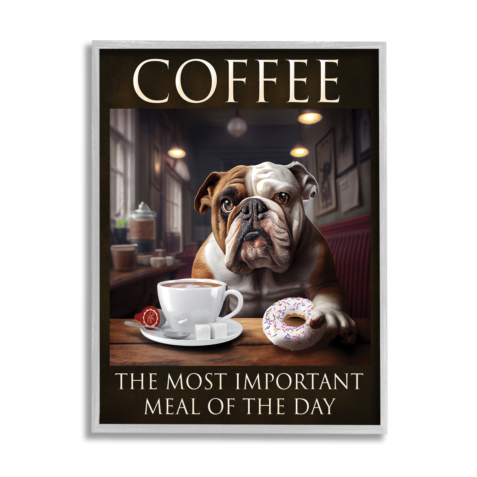 Stupell Industries Coffee Important Meal Dog Animals & Insects Painting Gray Framed Art Print Wall Art, 24 x 30
