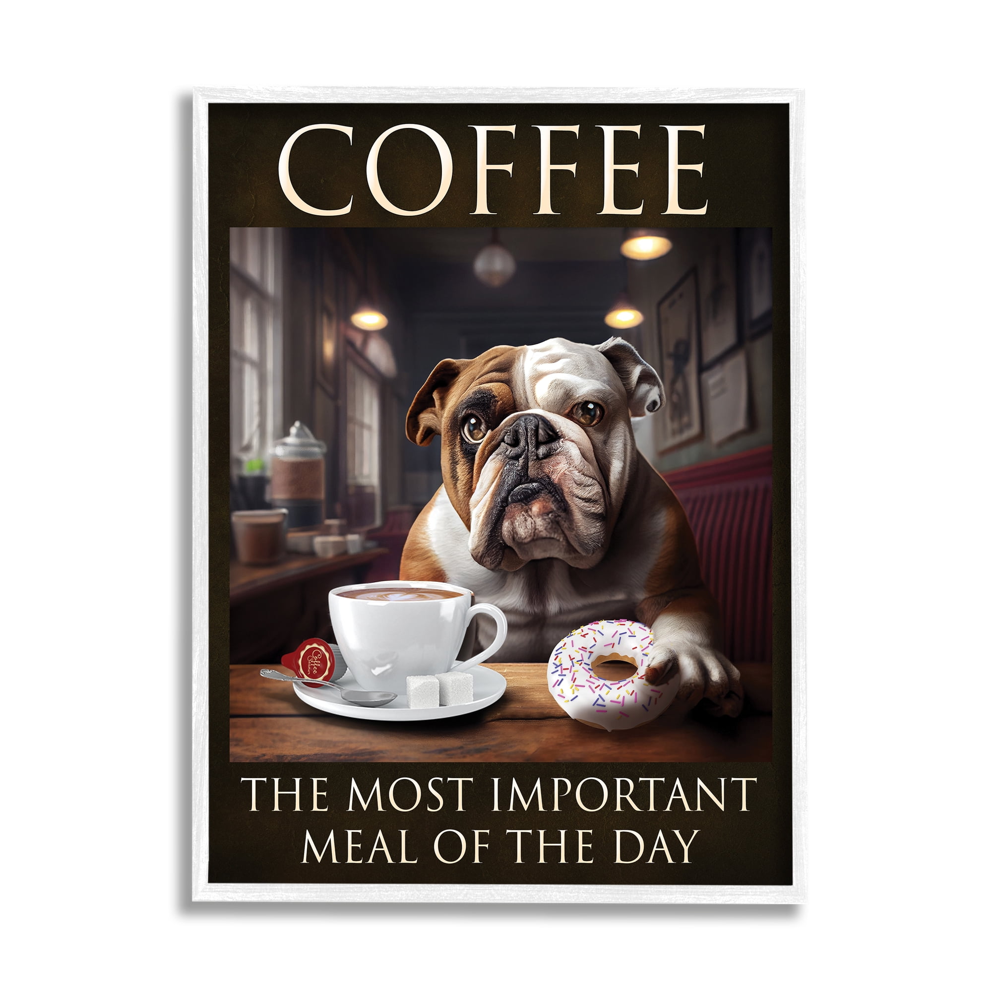 Stupell Industries Coffee Important Meal Dog Animals & Insects Painting White Framed Art Print Wall Art, 11 x 14