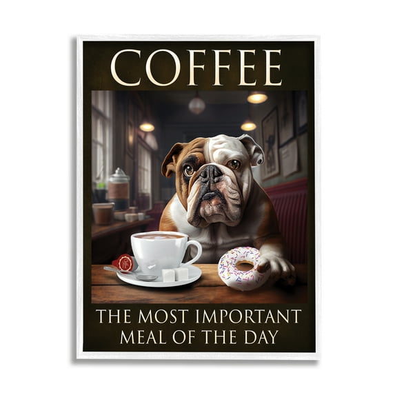 Stupell Industries Coffee Important Meal Dog Animals & Insects Painting White Framed Art Print Wall Art, 24 x 30