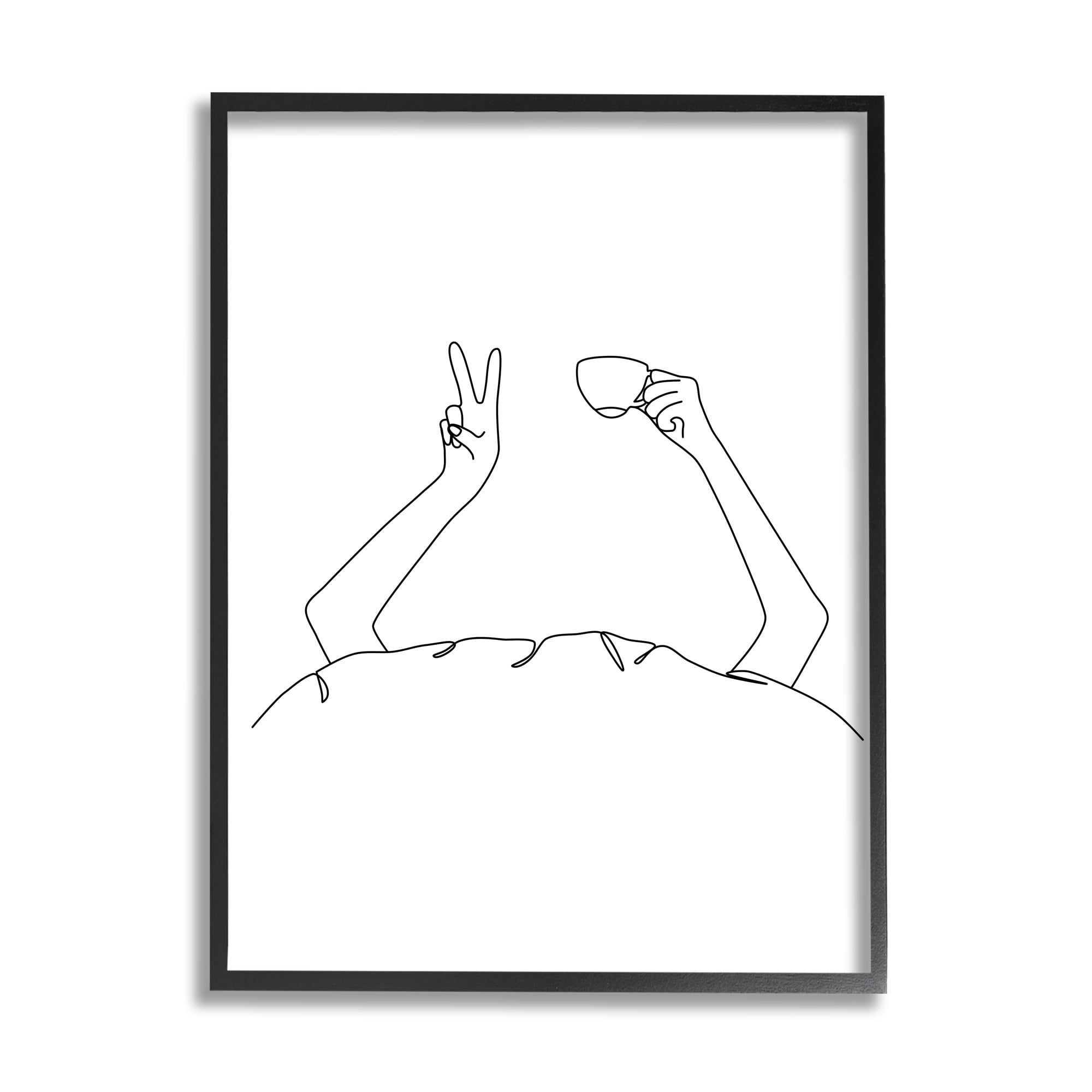 Stupell Industries Coffee In Bed Peace Sign Minimal Line Drawing, 16 x 20, Designed by JJ Design House LLC