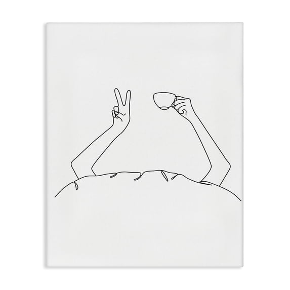 Stupell Industries Contemporary Coffee In Bed Peace Sign Minimal Line Drawing Canvas Art, 36 x 48, by JJ Design House LLC