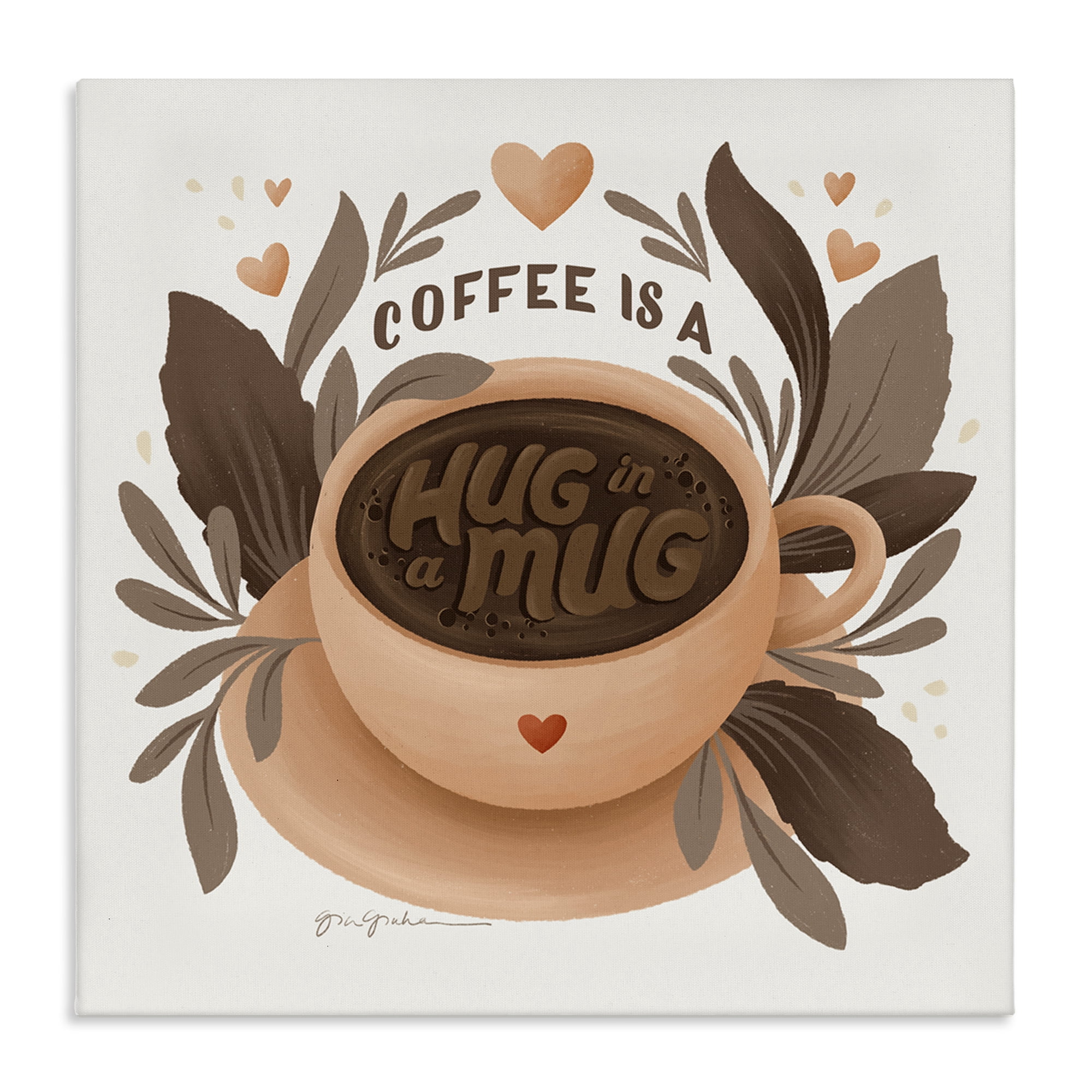 Stupell Industries Coffee Is Hug in Mug Food & Beverage Painting Wrapped Canvas Art Print Wall Art, 17 x 17