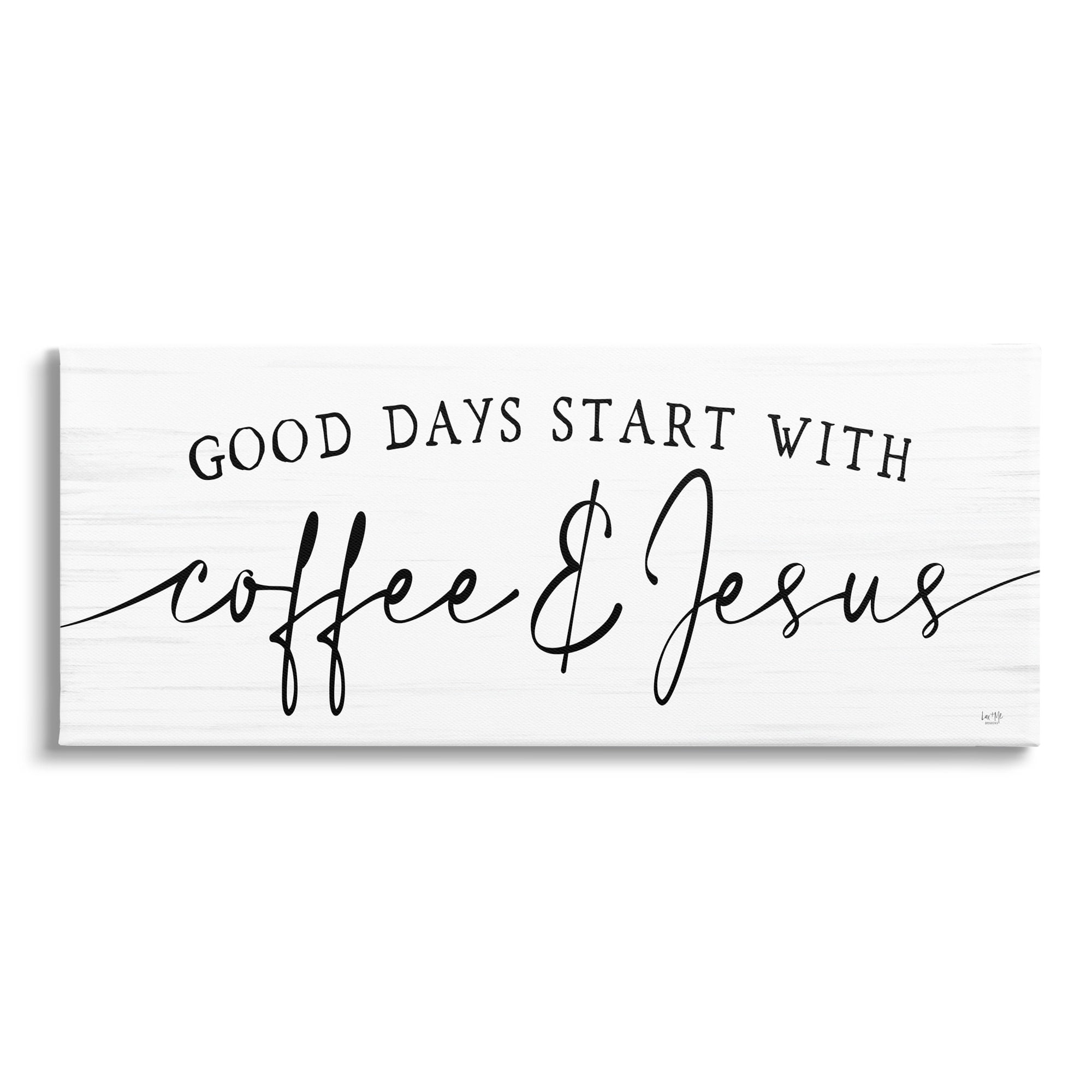 Stupell Industries Coffee And Jesus Quote Calligraphy Grain Pattern Quote Graphic Art Gallery-Wrapped Canvas Print Wall Art, 30x13, by Lux + Me Designs