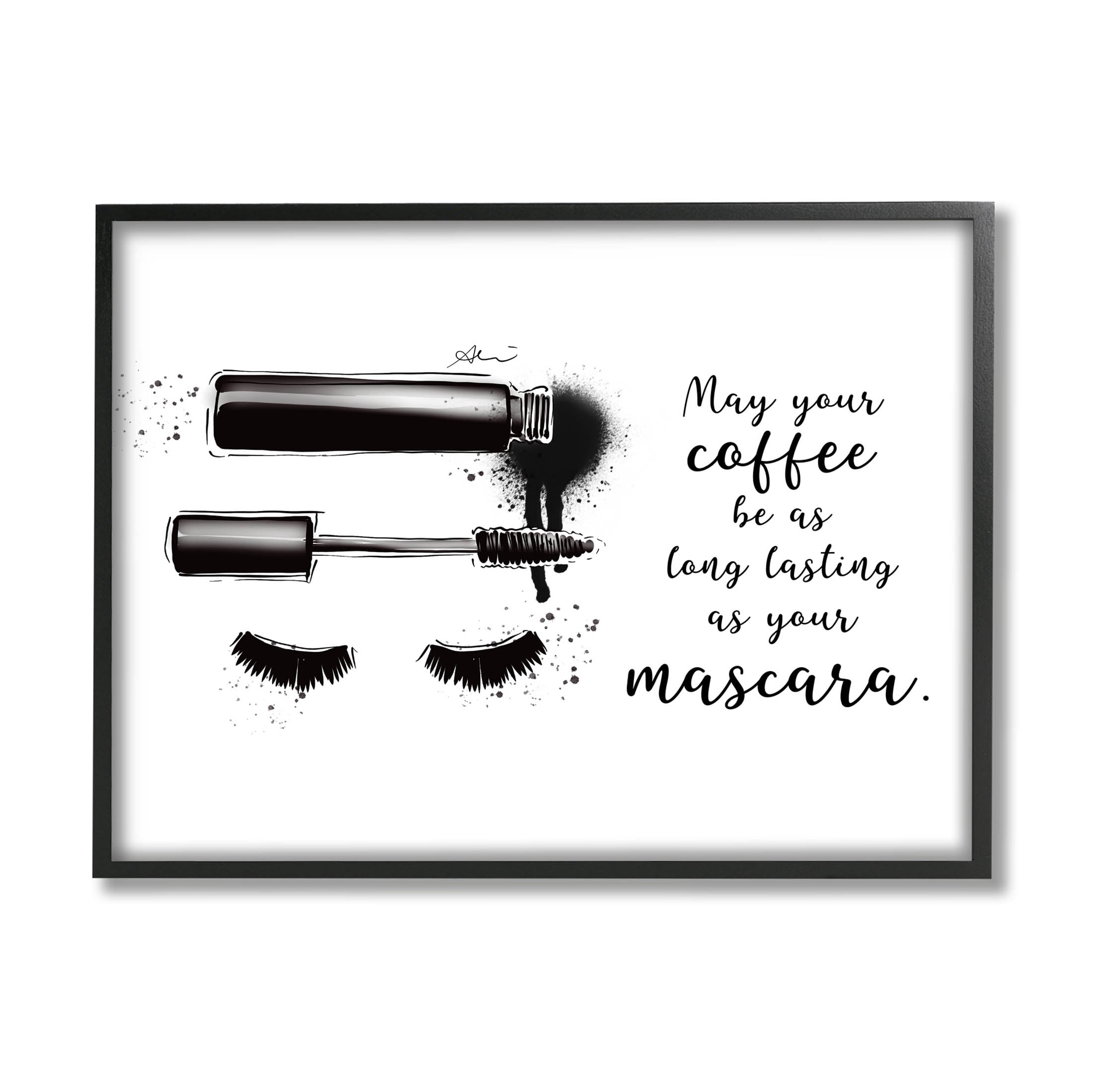 Stupell Industries Coffee & Lashes Mascara Phrase Graphic Art Black Framed Art Print Wall Art, Design by Alison Petrie