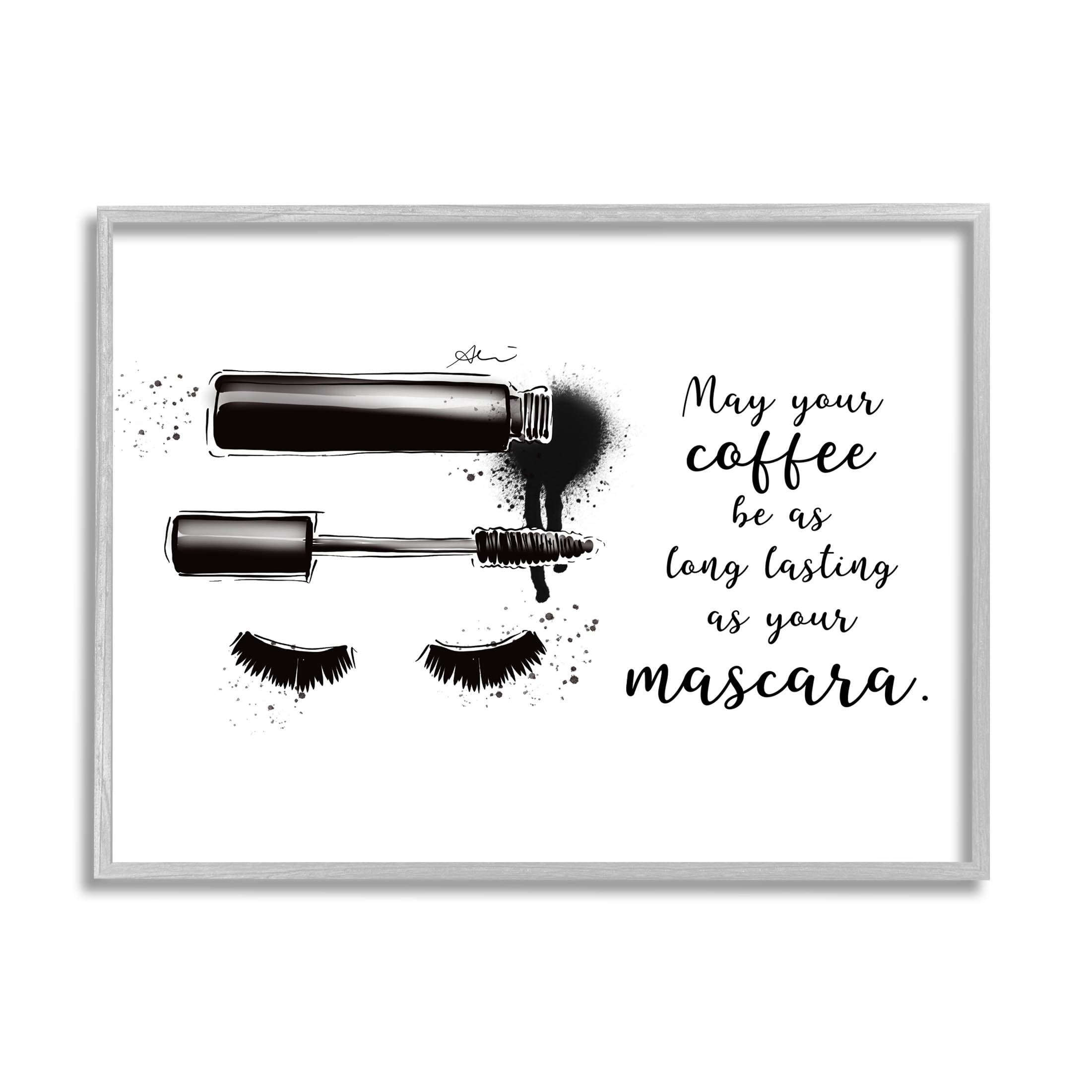 Stupell Industries Coffee & Lashes Mascara Phrase Graphic Art Gray Framed Art Print Wall Art, Design by Alison Petrie
