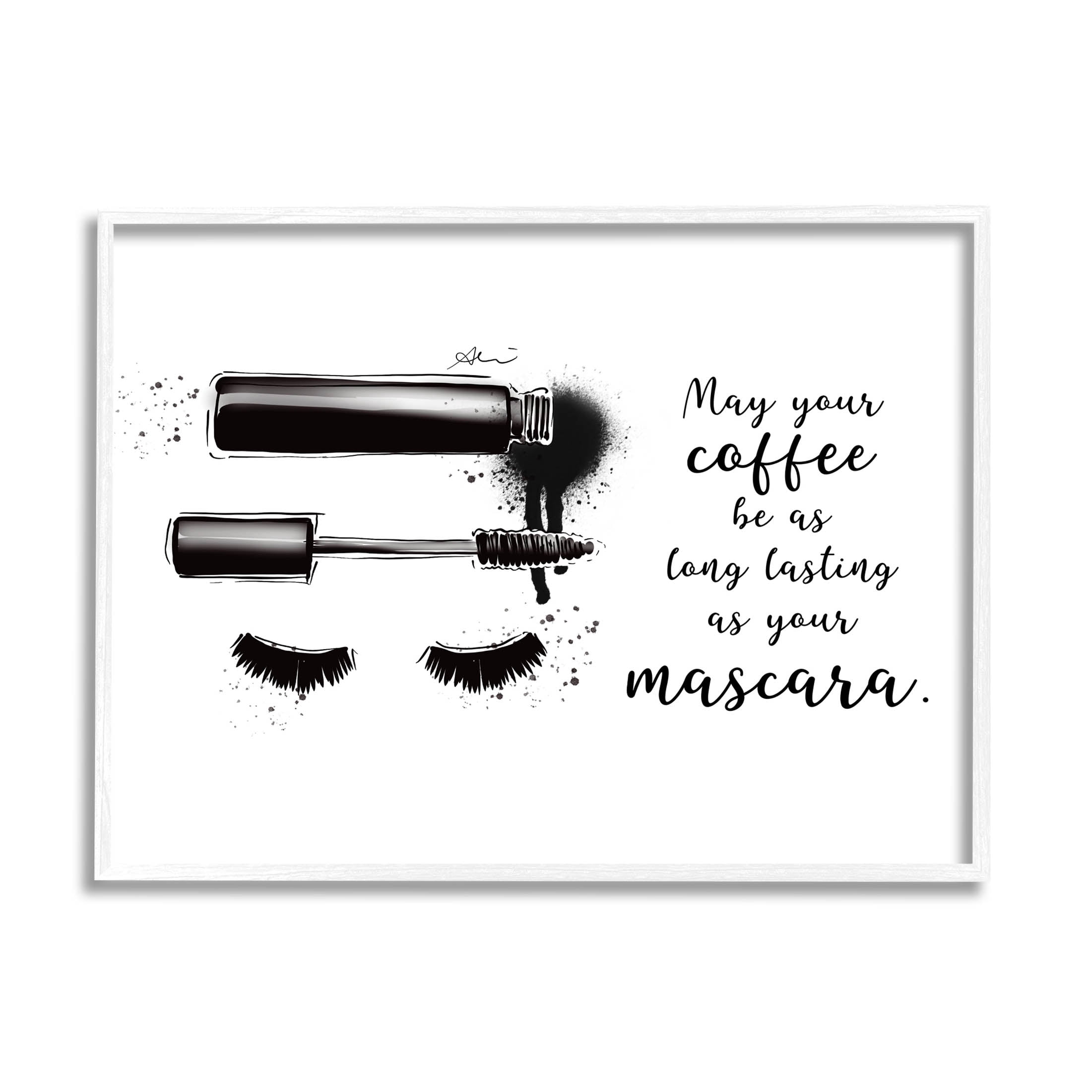 Stupell Industries Coffee & Lashes Mascara Phrase Graphic Art White Framed Art Print Wall Art, Design by Alison Petrie