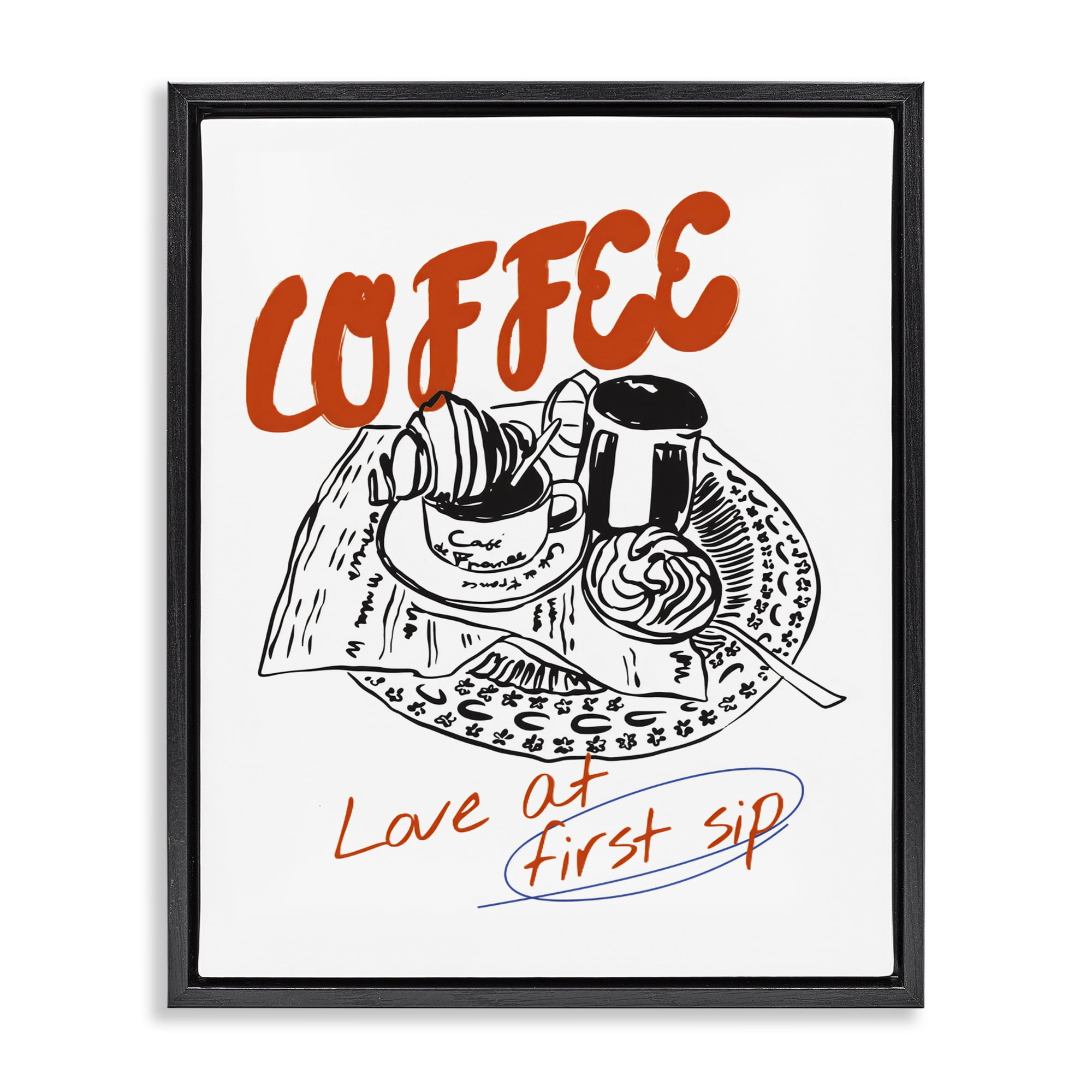Stupell Industries Coffee Love At First Sip Black Framed Floater Canvas Wall Art, design by The Prints Vibe