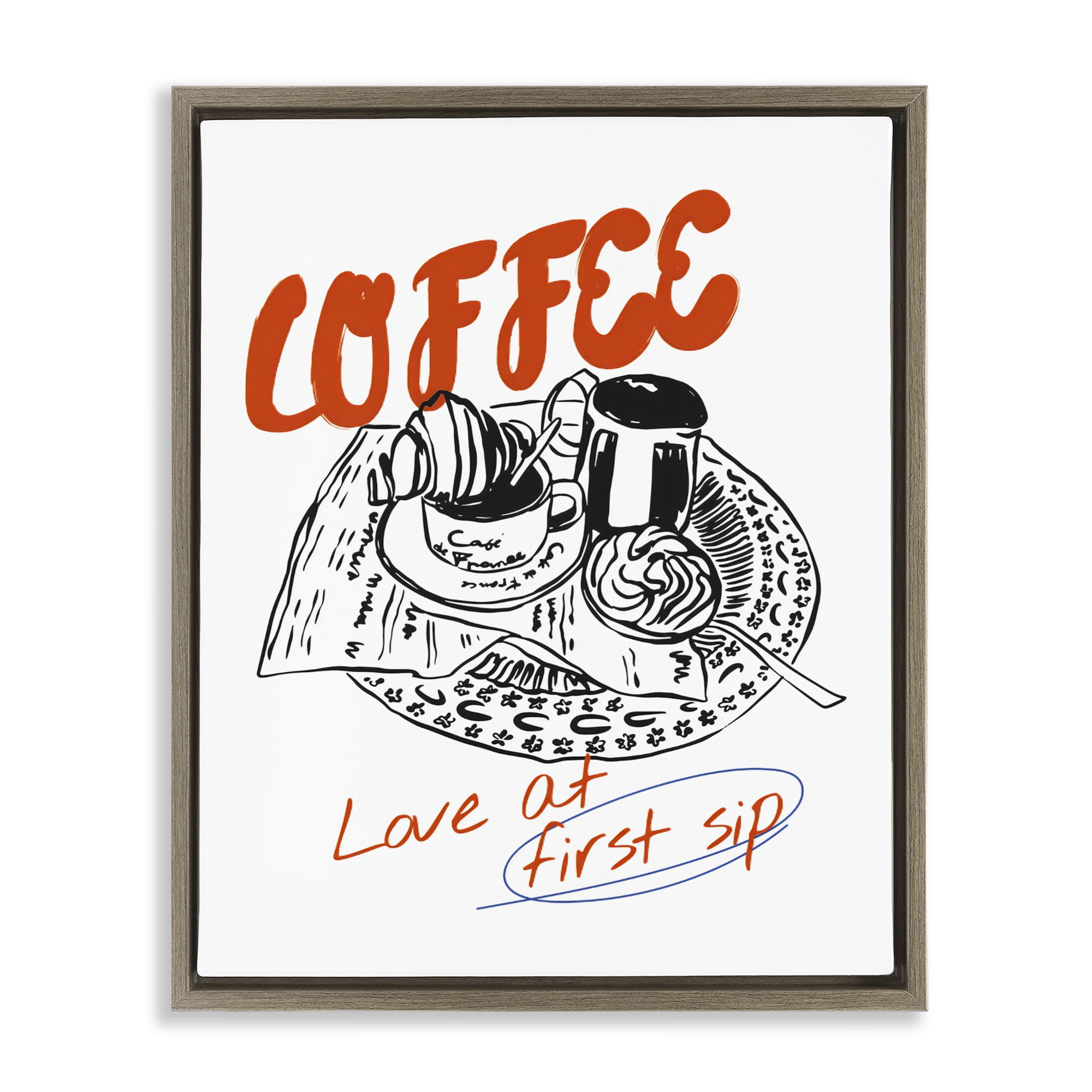 Stupell Industries Coffee Love At First Sip Brown Framed Floater Canvas Wall Art, design by The Prints Vibe