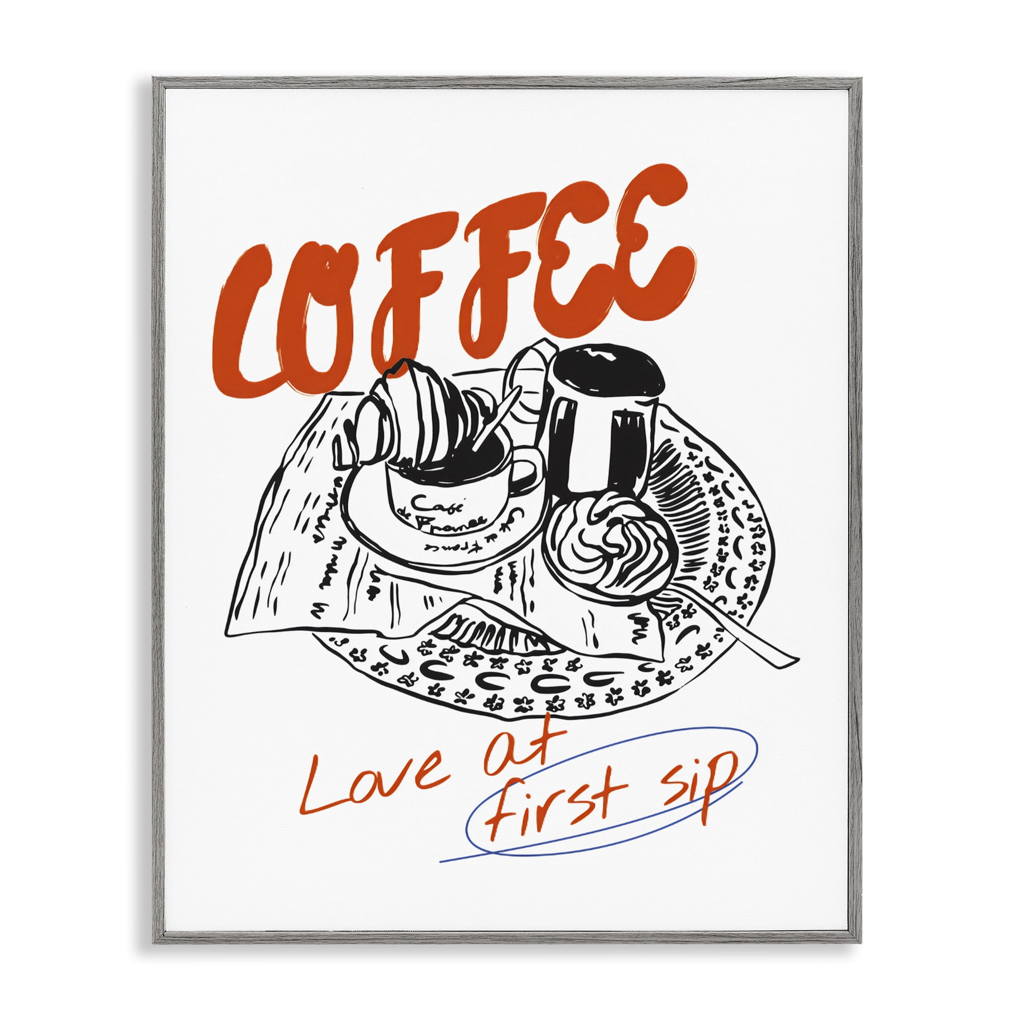 Stupell Industries Coffee Love At First Sip Gray Framed Giclee Art, design by The Prints Vibe
