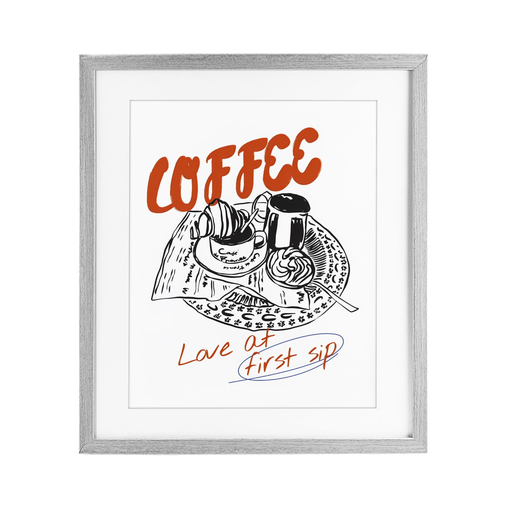 Stupell Industries Coffee Love At First Sip Gray Framed Print Under Glass, design by The Prints Vibe