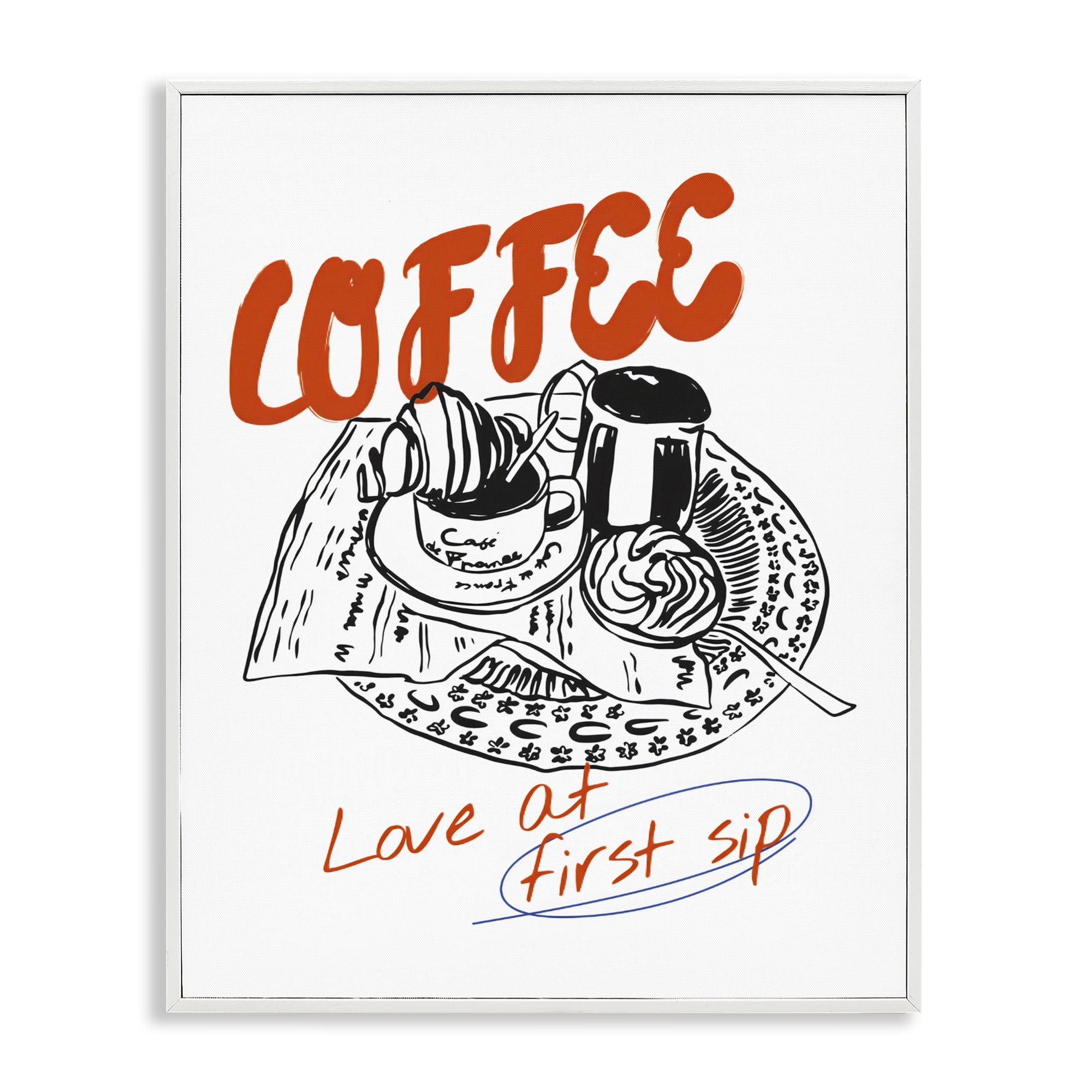 Stupell Industries Coffee Love At First Sip White Framed Giclee Art, design by The Prints Vibe