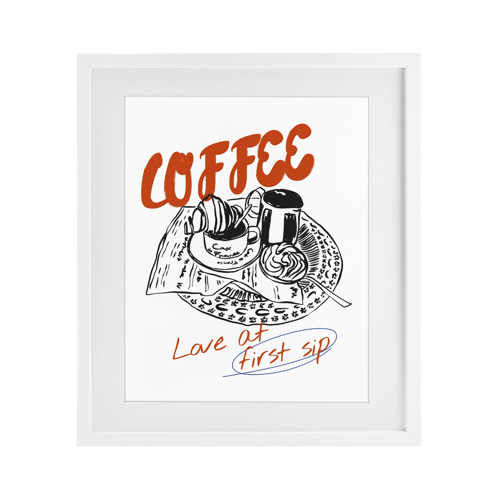 Stupell Industries Coffee Love At First Sip White Framed Print Under Glass, design by The Prints Vibe
