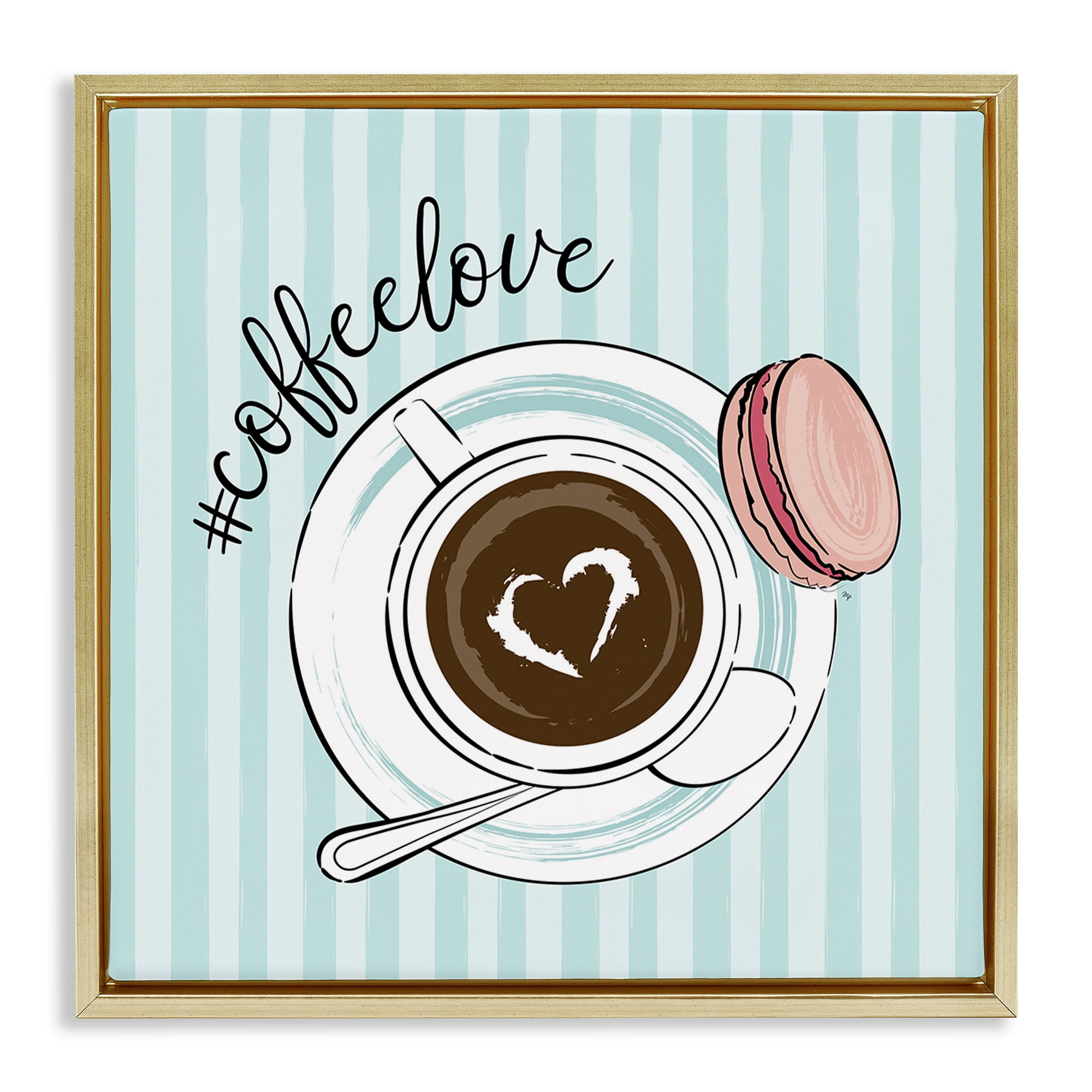 Stupell Industries Coffee Love Hashtag Gold Framed Floater Canvas Wall Art, design by Martina Pavlova