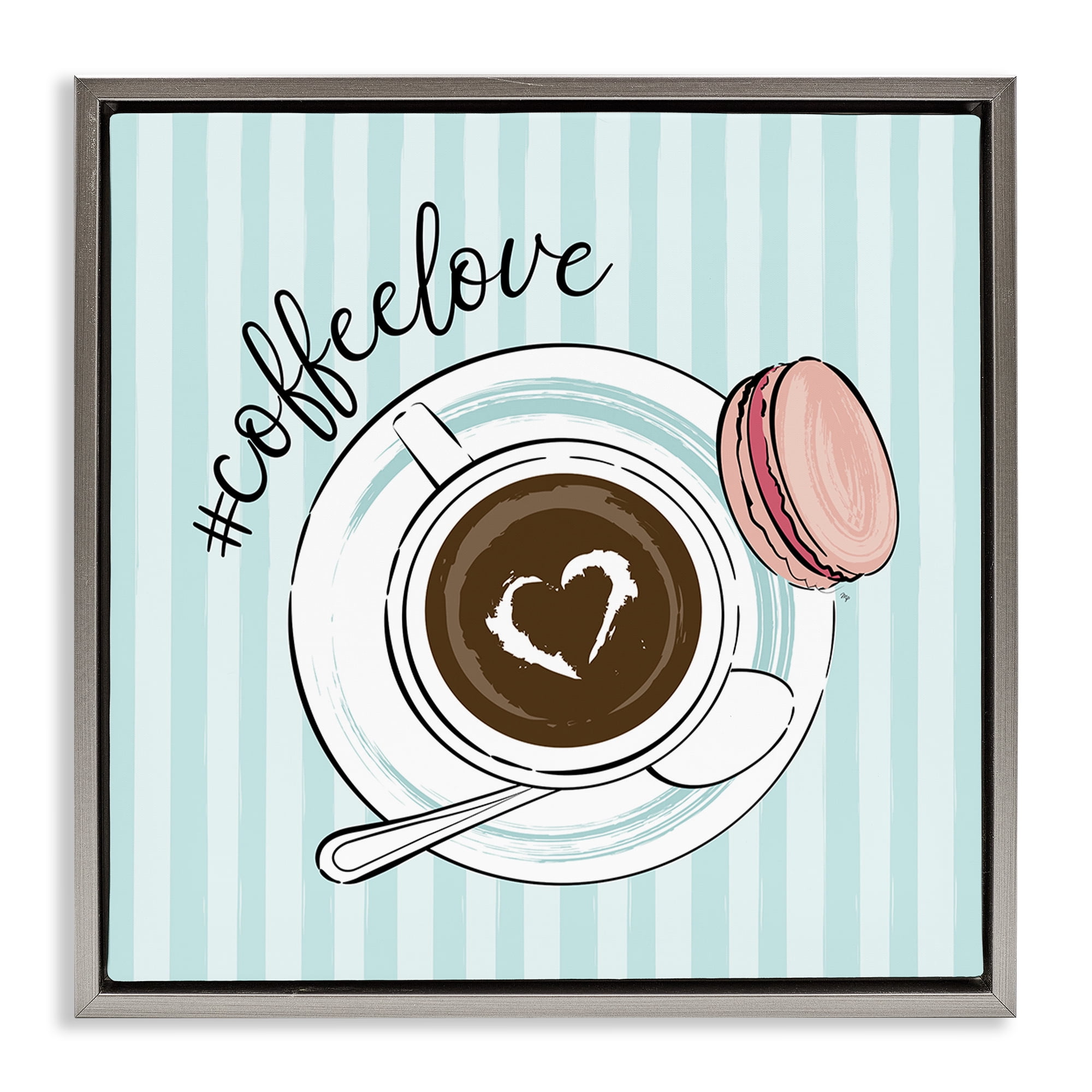 Stupell Industries Coffee Love Hashtag Gray Framed Floater Canvas Wall Art, design by Martina Pavlova
