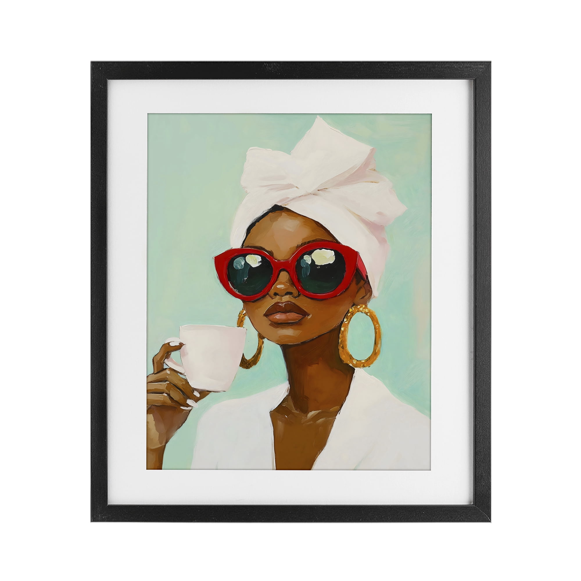 Stupell Industries Coffee Lover in Red Sunglasses Black Framed Print Under Glass, design by The Prints Vibe