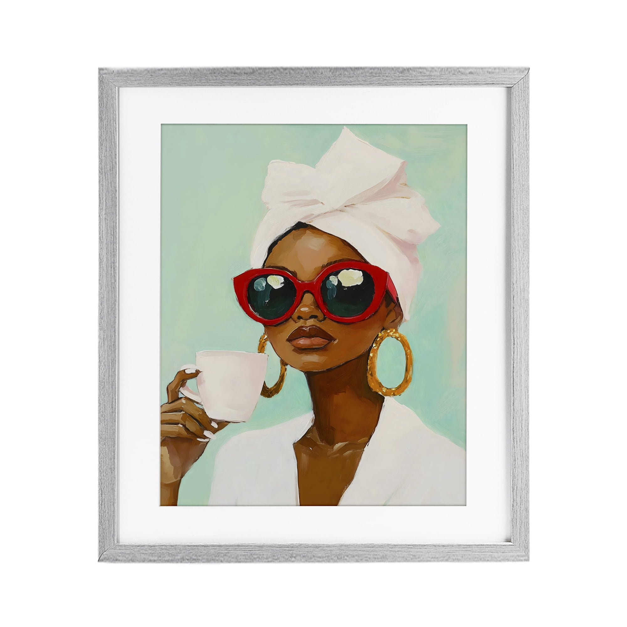 Stupell Industries Coffee Lover in Red Sunglasses Gray Framed Print Under Glass, design by The Prints Vibe