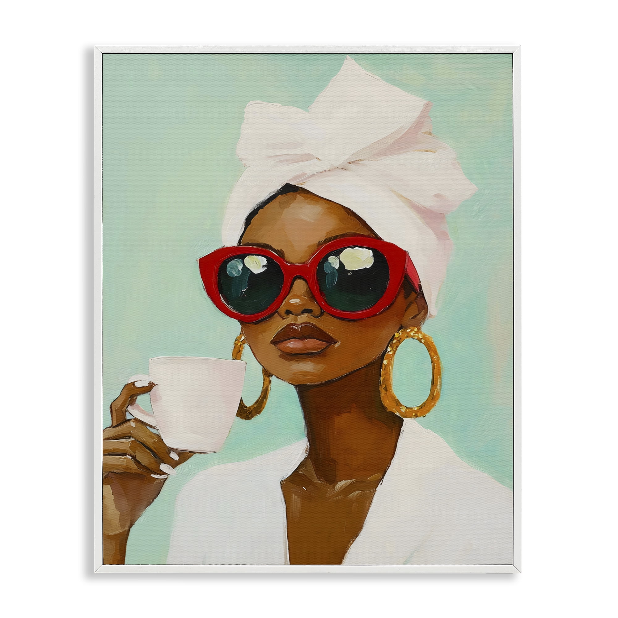 Stupell Industries Coffee Lover in Red Sunglasses White Framed Giclee Art, design by The Prints Vibe