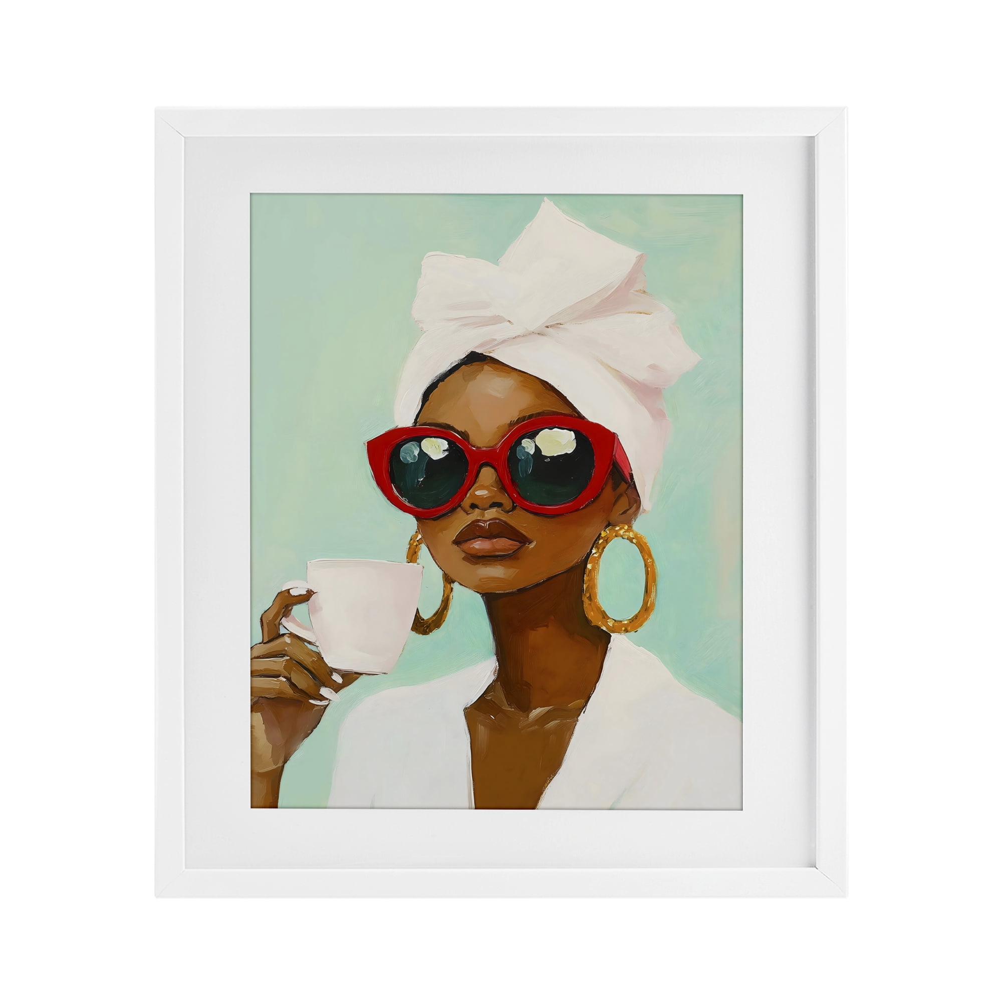 Stupell Industries Coffee Lover in Red Sunglasses White Framed Print Under Glass, design by The Prints Vibe
