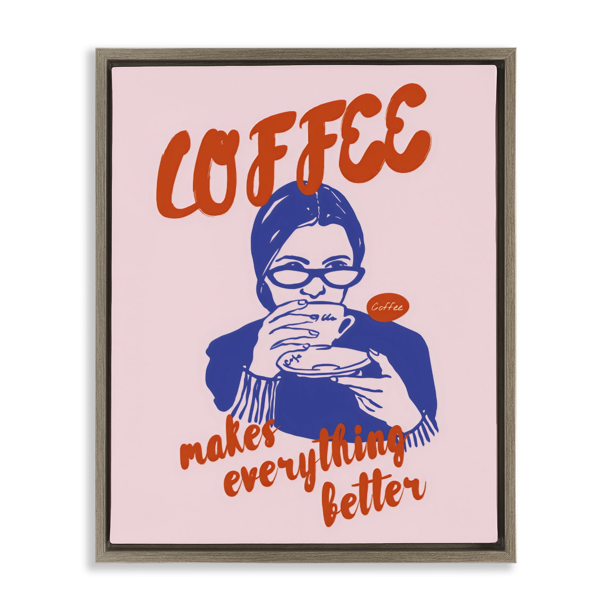 Stupell Industries Coffee Makes Everything Better Brown Framed Floater Canvas Wall Art, design by The Prints Vibe