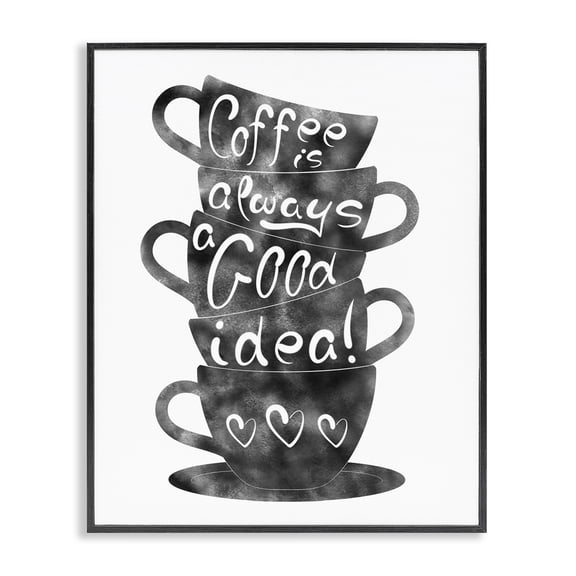 Stupell Industries Coffee Mugs Stacked & Phrase Food & Beverage Painting Black Framed Art Print Wall Art, 16 x 20