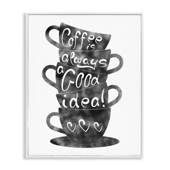 Stupell Industries Coffee Mugs Stacked & Phrase Food & Beverage Painting White Framed Art Print Wall Art, 16 x 20