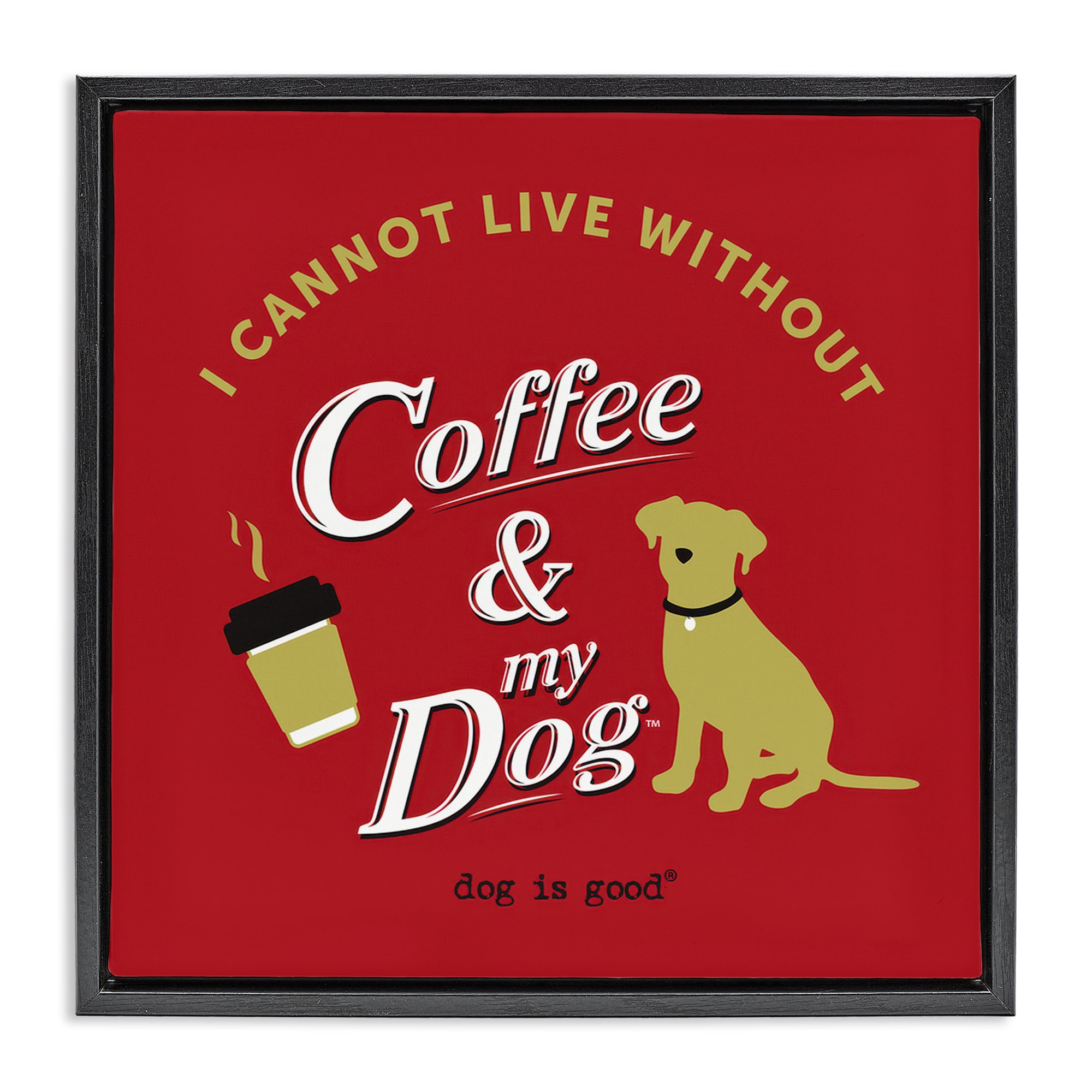 Stupell Industries Coffee & My Dog Animals Painting Black Floater Framed Canvas Art Print Wall Art, 18 x 18