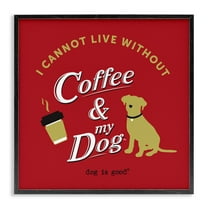 Stupell Industries Coffee & My Dog Animals Painting Black Framed Art Print Wall Art, 12 x 12