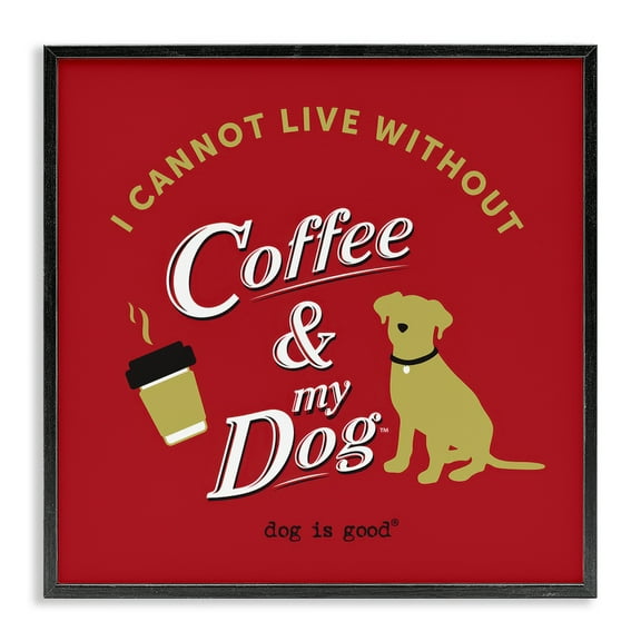 Stupell Industries Coffee & My Dog Animals Painting Black Framed Art Print Wall Art, 12 x 12