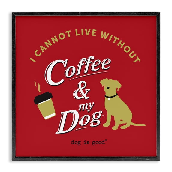 Stupell Industries Coffee & My Dog Animals Painting Black Framed Art Print Wall Art, 24 x 24