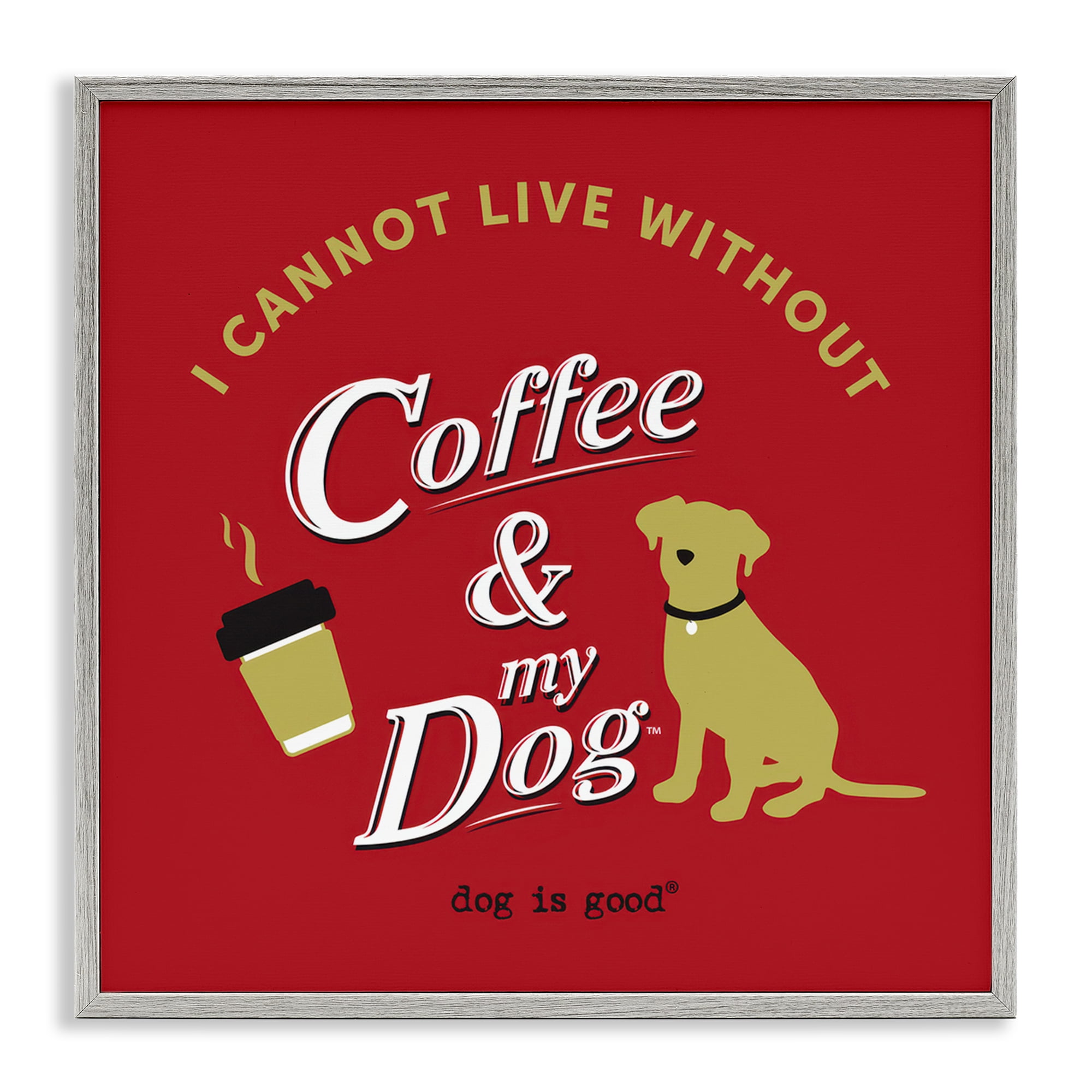 Stupell Industries Coffee & My Dog Animals Painting Gray Framed Art Print Wall Art, 24 x 24