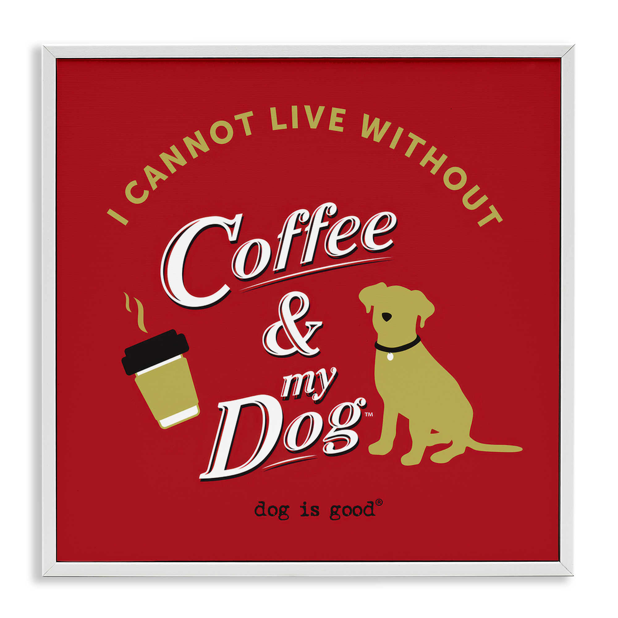 Stupell Industries Coffee & My Dog Animals Painting White Framed Art Print Wall Art, 12 x 12