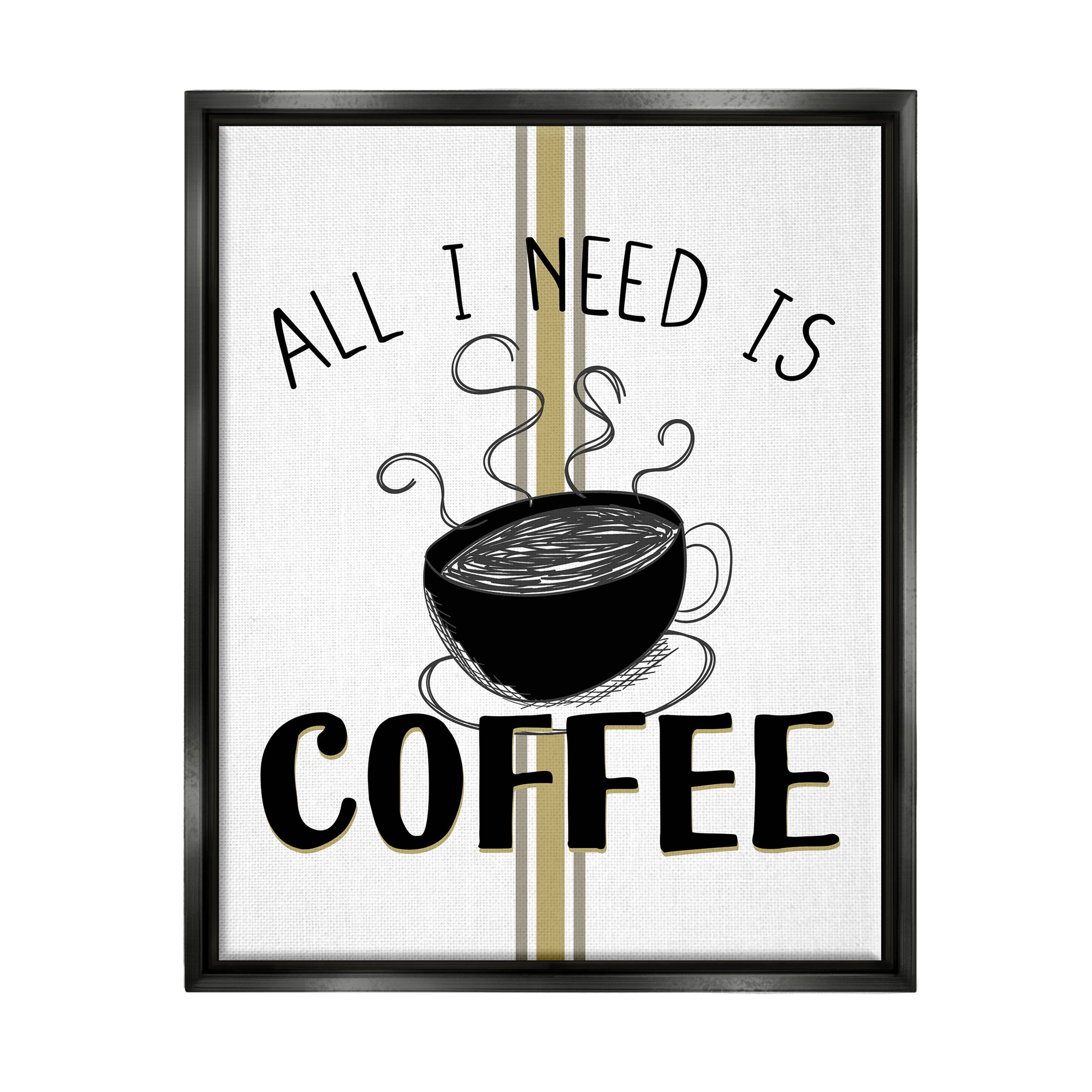 Stupell Industries Coffee Phrase with Bistro Stripe Food & Beverage Painting Black Floater Framed Canvas Art Print Wall Art, 17 x 21