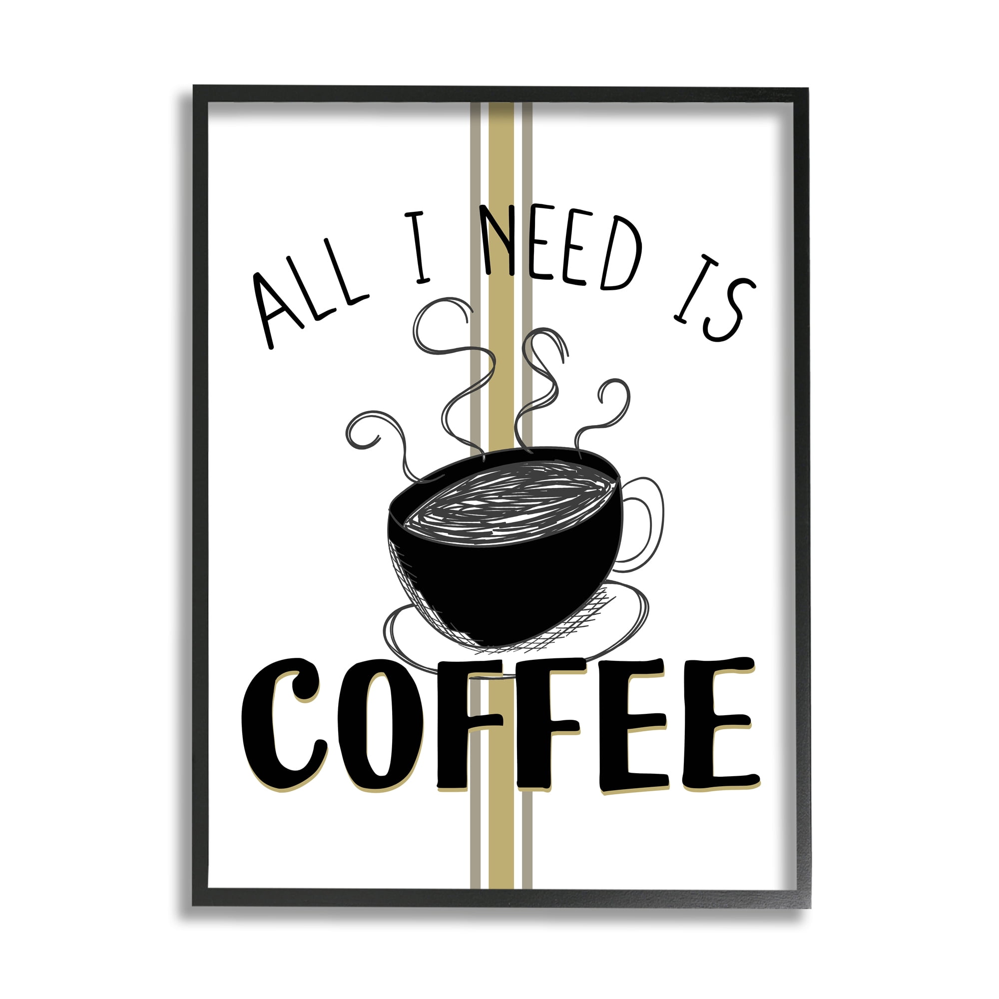 Stupell Industries Coffee Phrase with Bistro Stripe Food & Beverage Painting Black Framed Art Print Wall Art, 16 x 20