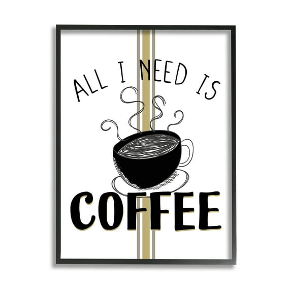 Stupell Industries Coffee Phrase with Bistro Stripe Food & Beverage Painting Black Framed Art Print Wall Art, 24 x 30