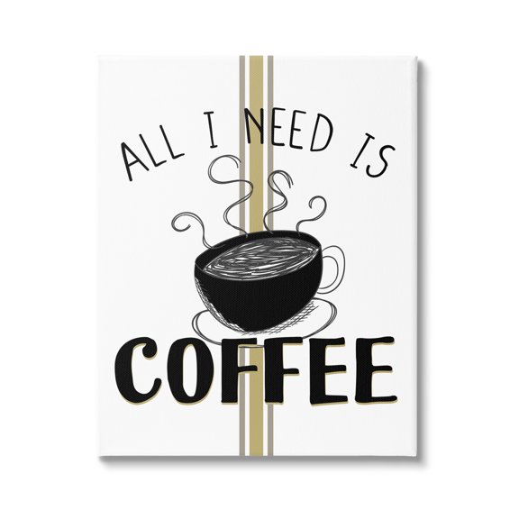 Stupell Industries Coffee Phrase with Bistro Stripe Food & Beverage Painting Gallery Wrapped Canvas Art Print Wall Art, 16 x 20