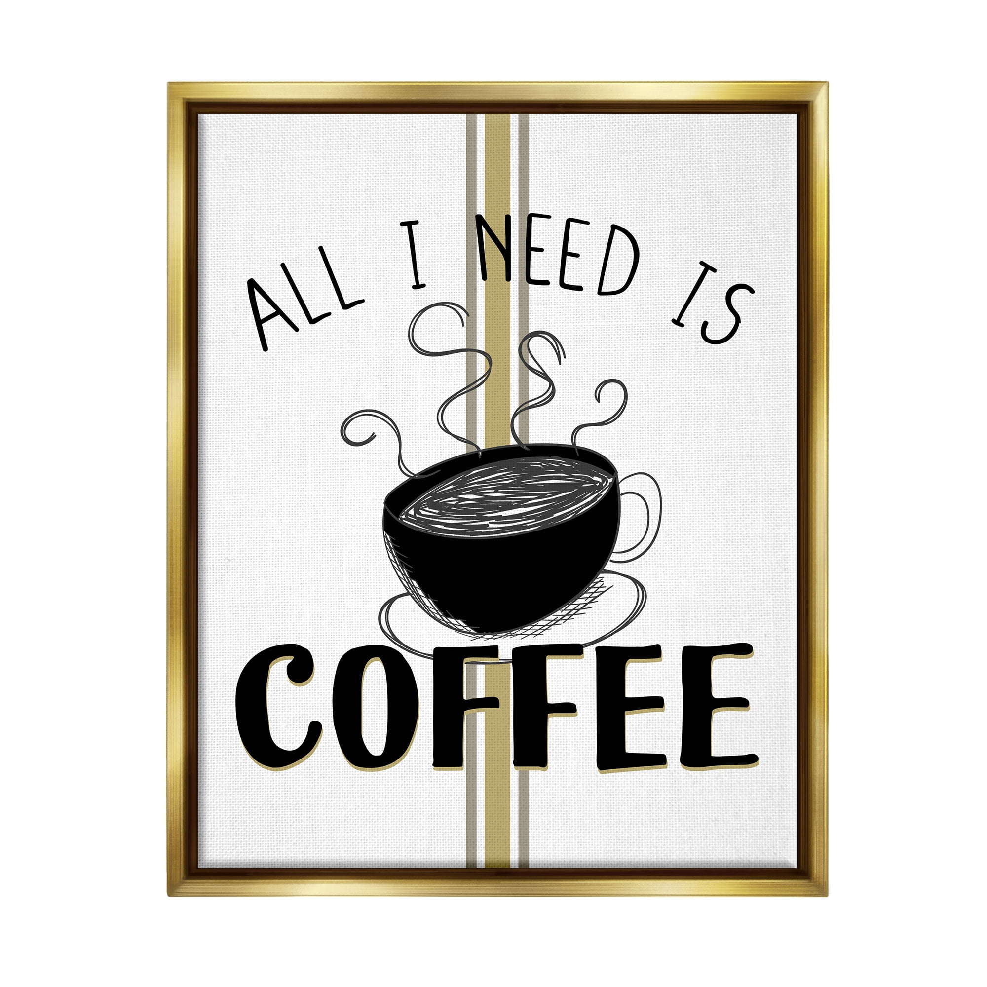 Stupell Industries Coffee Phrase with Bistro Stripe Food & Beverage Painting Gold Floater Framed Canvas Art Print Wall Art, 25 x 31