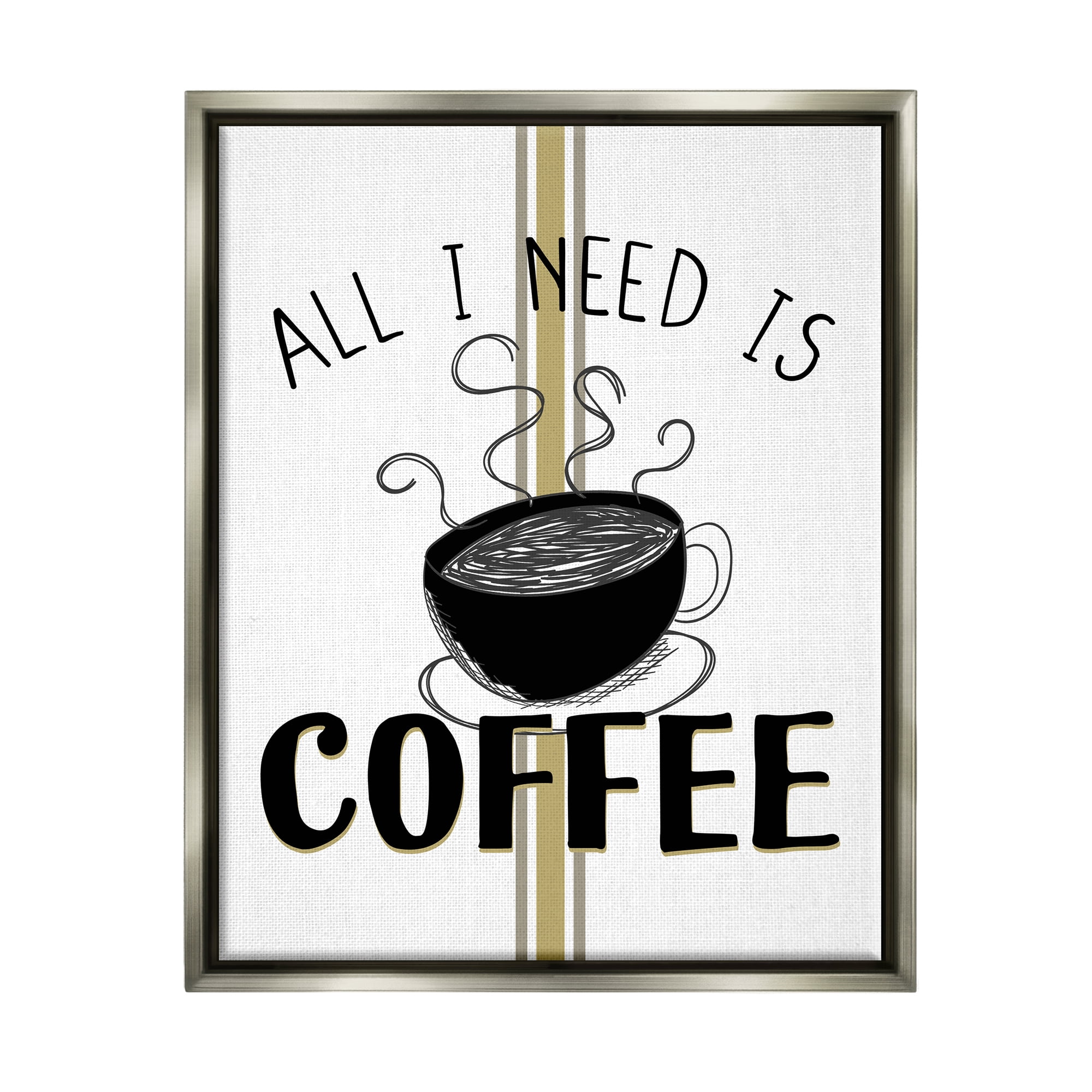 Stupell Industries Coffee Phrase with Bistro Stripe Food & Beverage Painting Gray Floater Framed Canvas Art Print Wall Art, 25 x 31