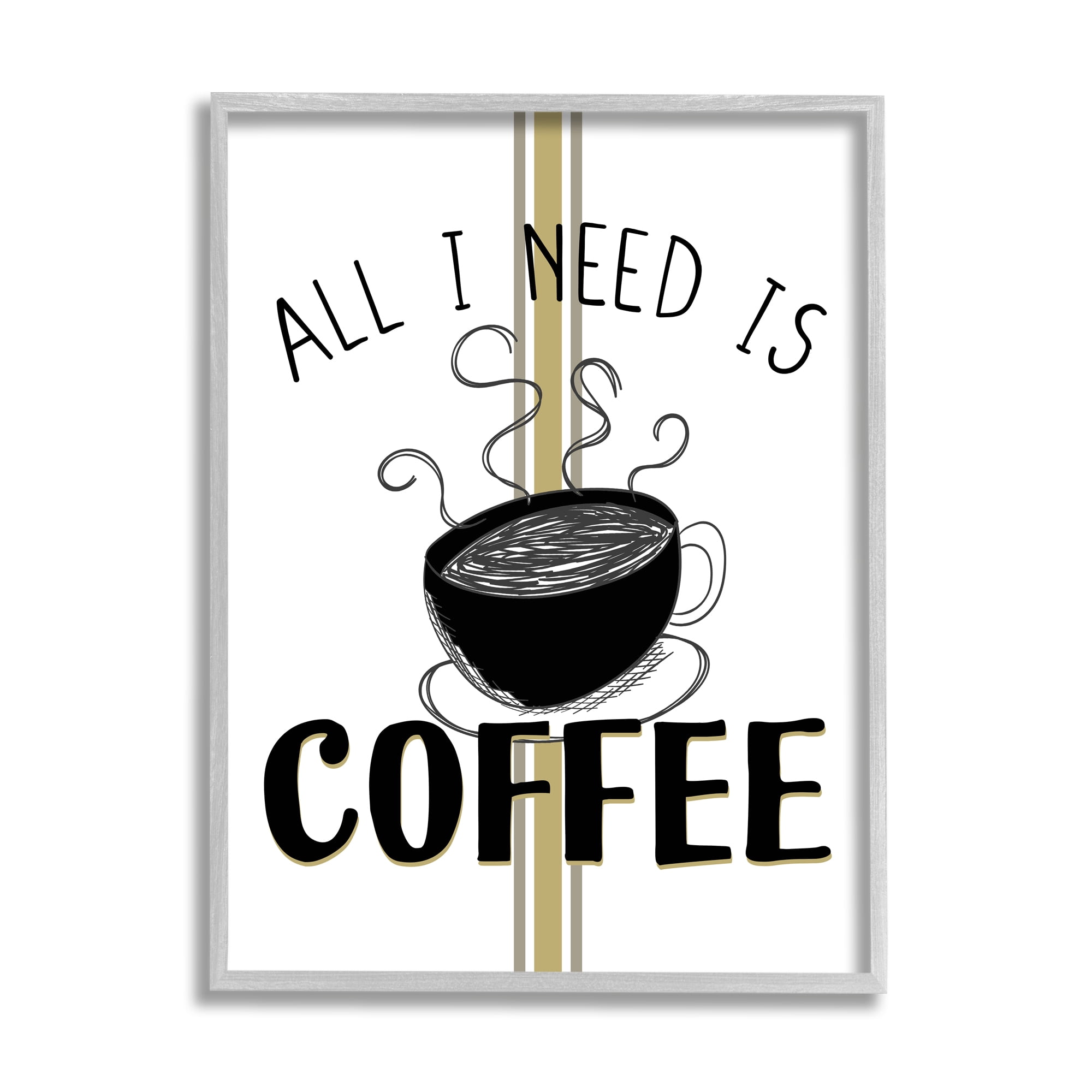 Stupell Industries Coffee Phrase with Bistro Stripe Food & Beverage Painting Gray Framed Art Print Wall Art, 16 x 20