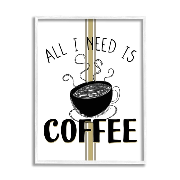 Stupell Industries Coffee Phrase with Bistro Stripe Food & Beverage Painting White Framed Art Print Wall Art, 11 x 14