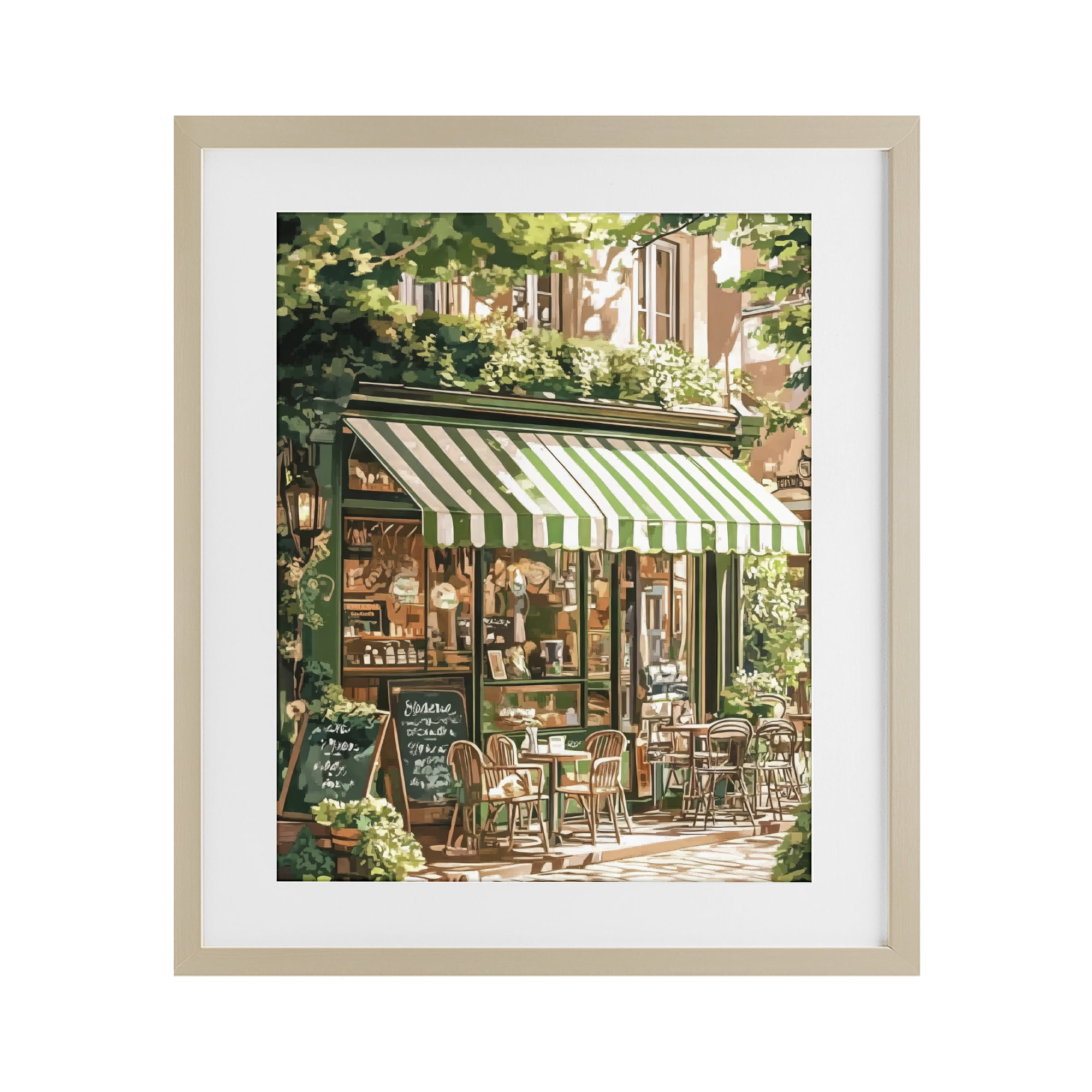 Stupell Industries Coffee Shop Awning & Greenery Birch Framed Print Under Glass, design by LSR Design Studio