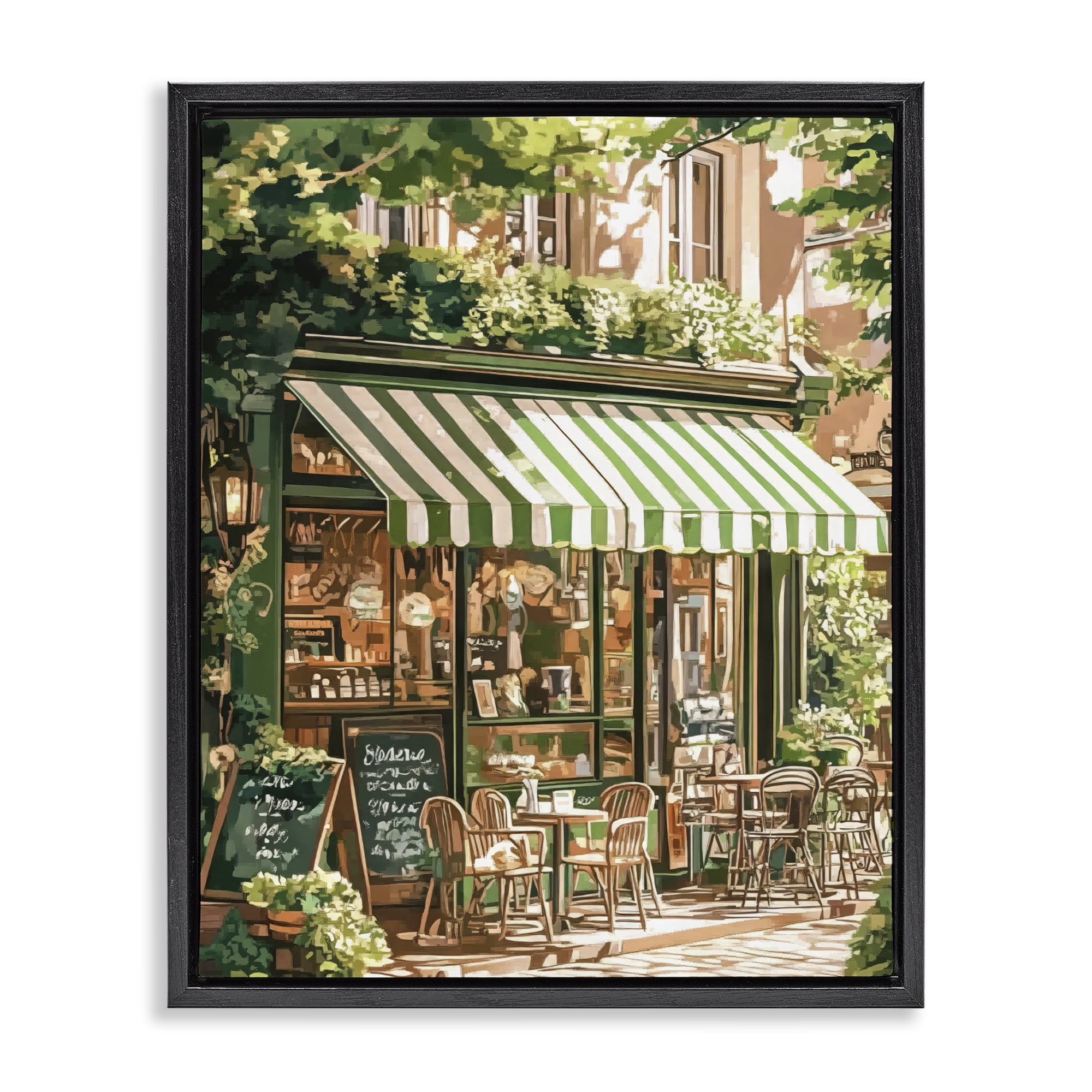 Stupell Industries Coffee Shop Awning & Greenery Black Framed Floater Canvas Wall Art, design by LSR Design Studio