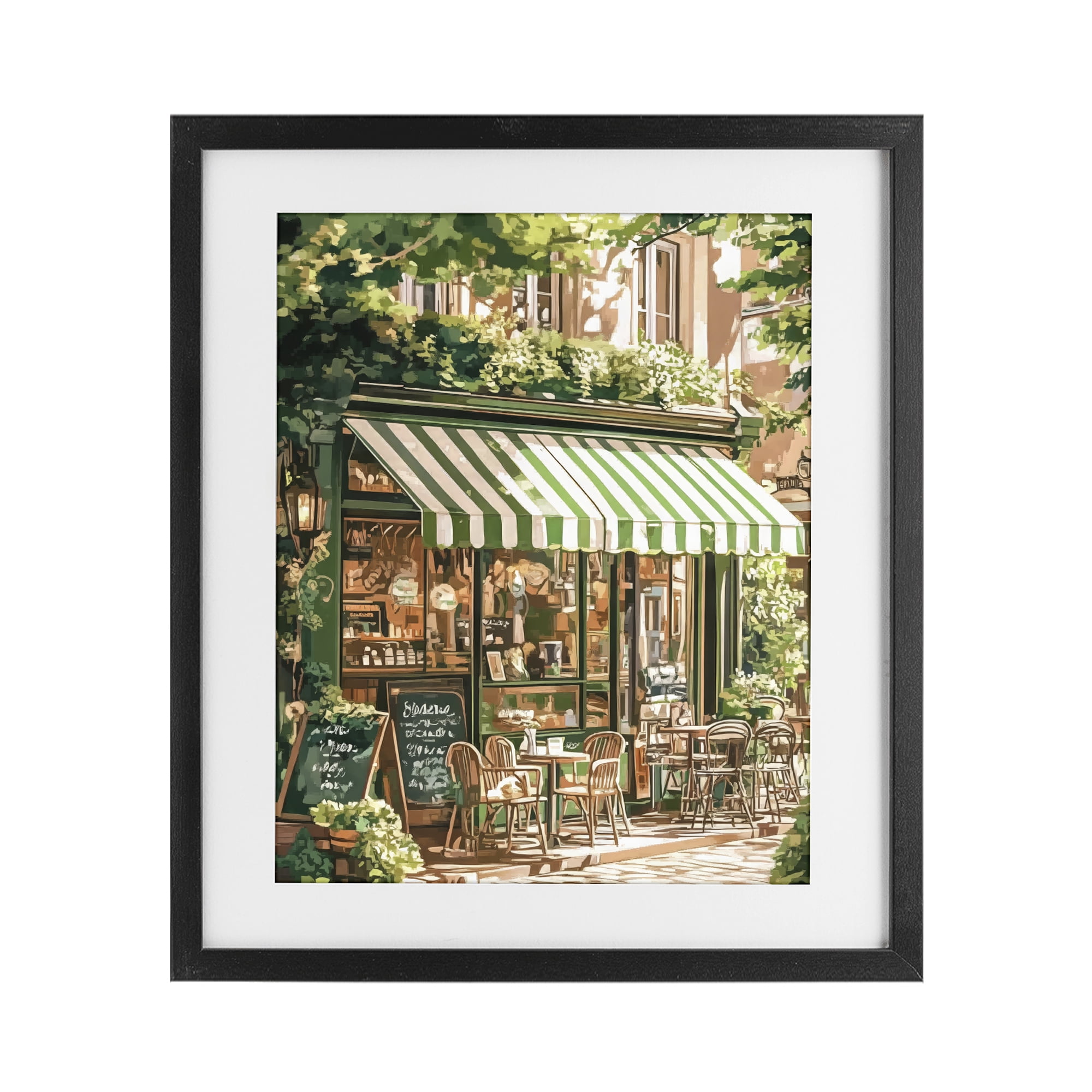 Stupell Industries Coffee Shop Awning & Greenery Black Framed Print Under Glass, design by LSR Design Studio